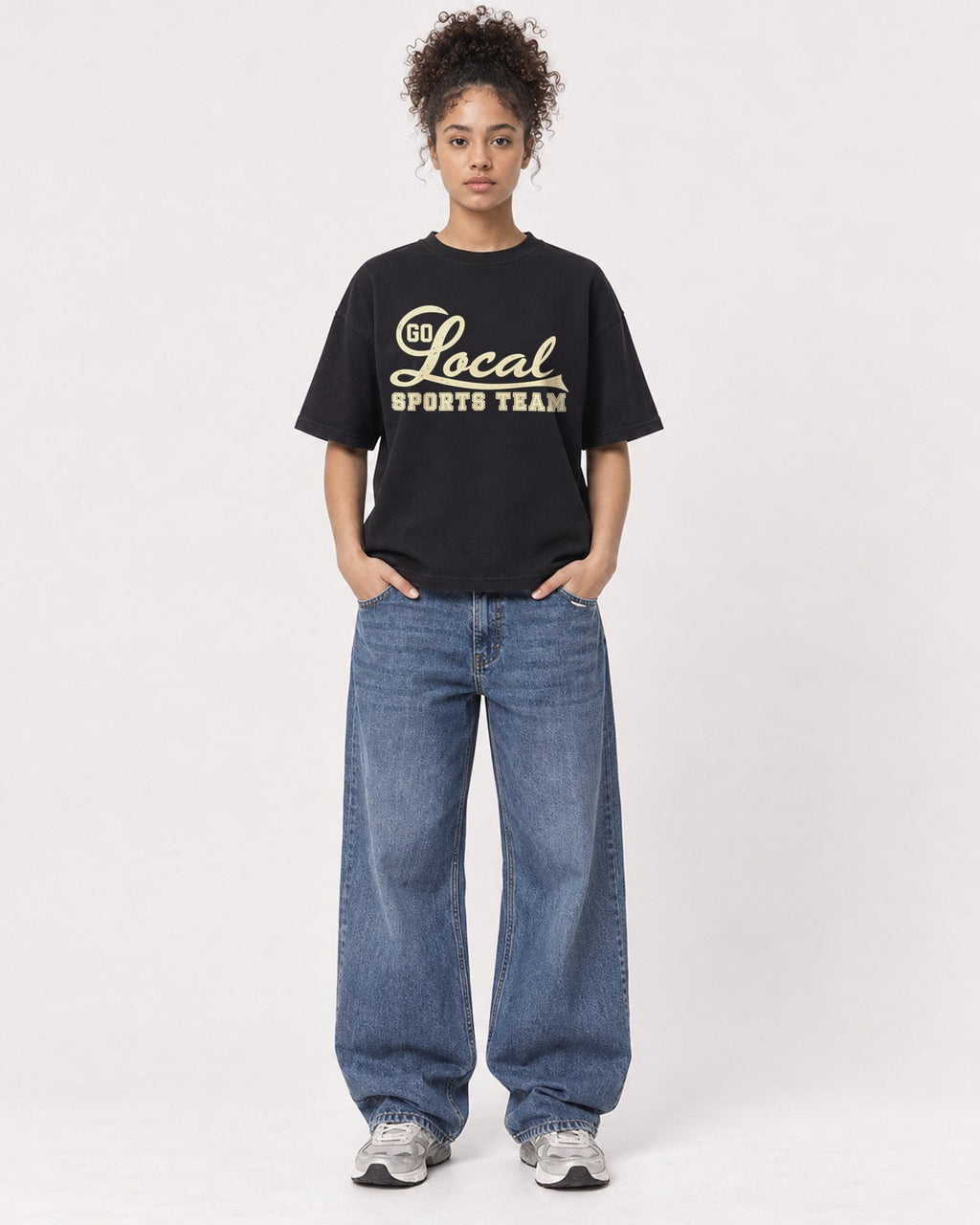 Mockup Boxy Heavyweight Tee Black female full-body 20