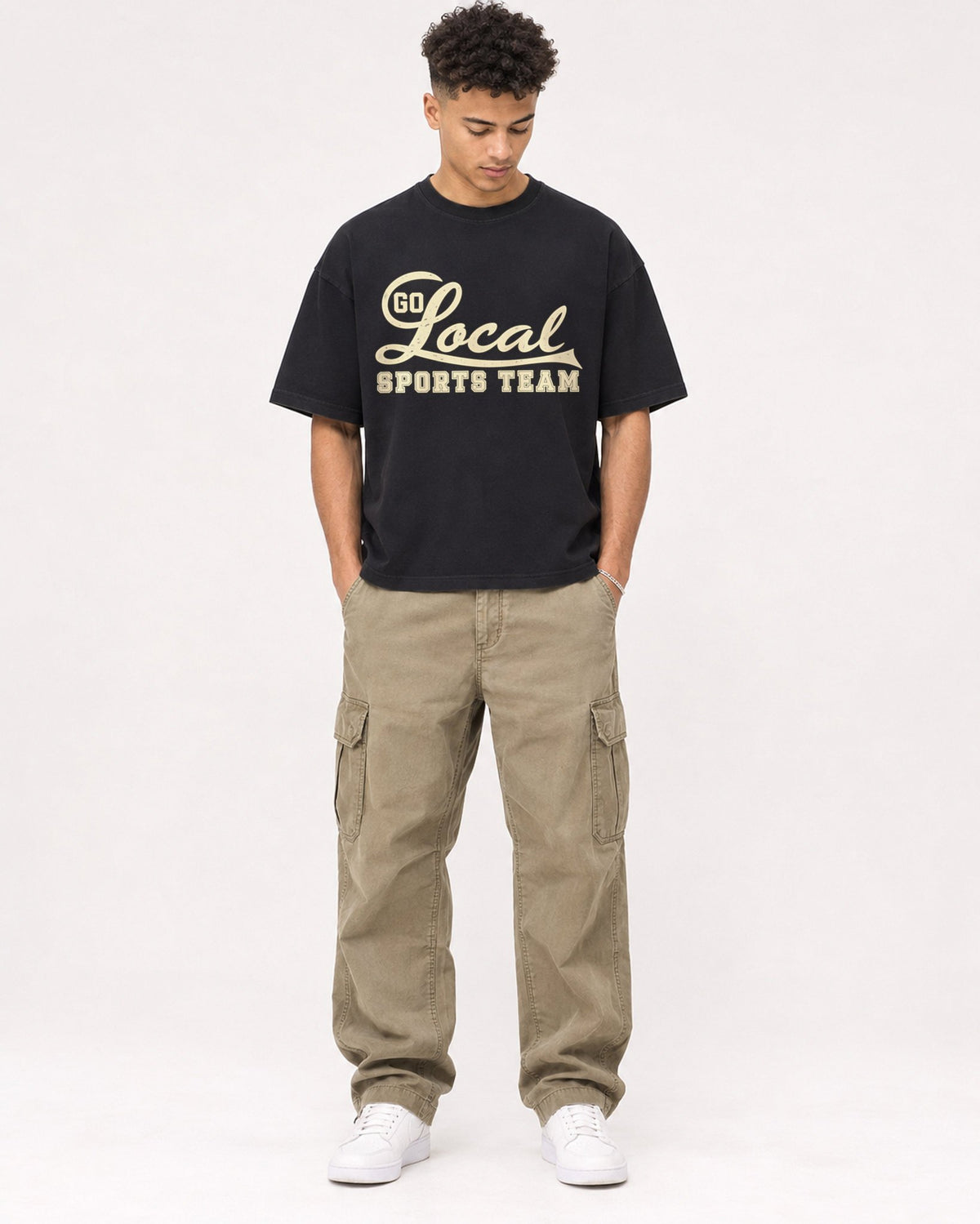 Mockup Boxy Heavyweight Tee Black male full-body 20