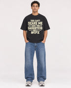 Mockup Boxy Heavyweight Tee Black male full-body 10