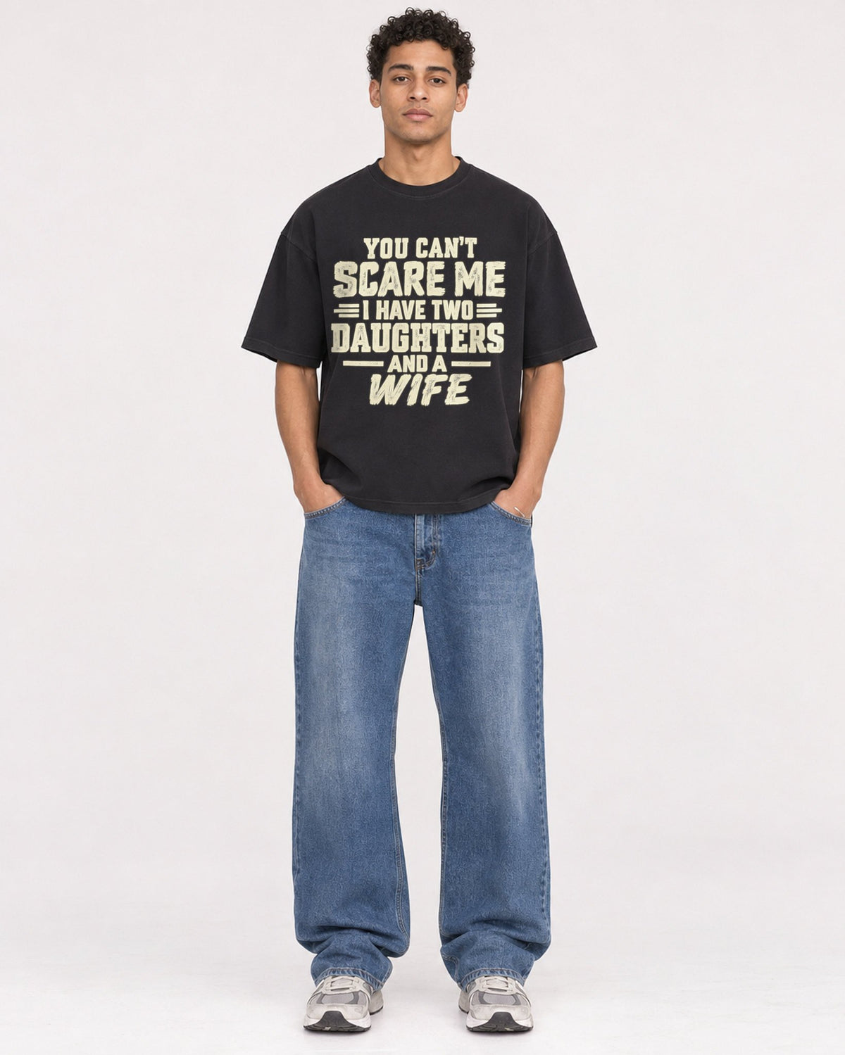 Mockup Boxy Heavyweight Tee Black male full-body 10
