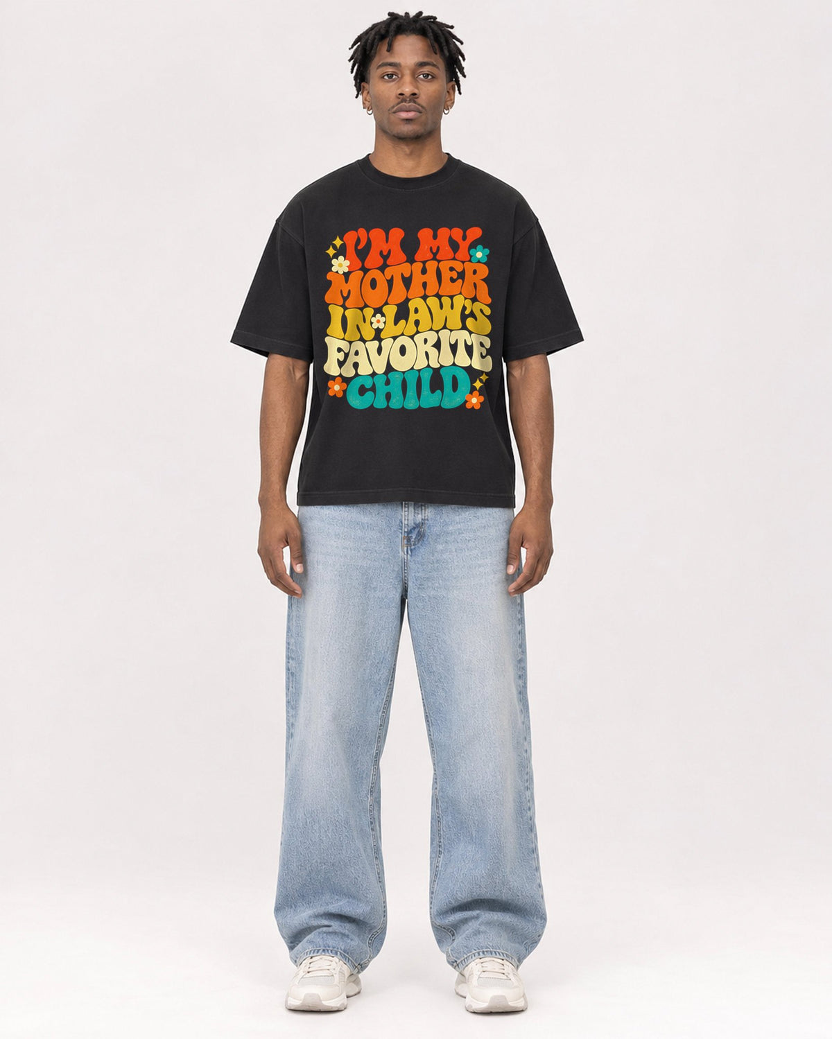 Mockup Boxy Heavyweight Tee Black male full-body 05