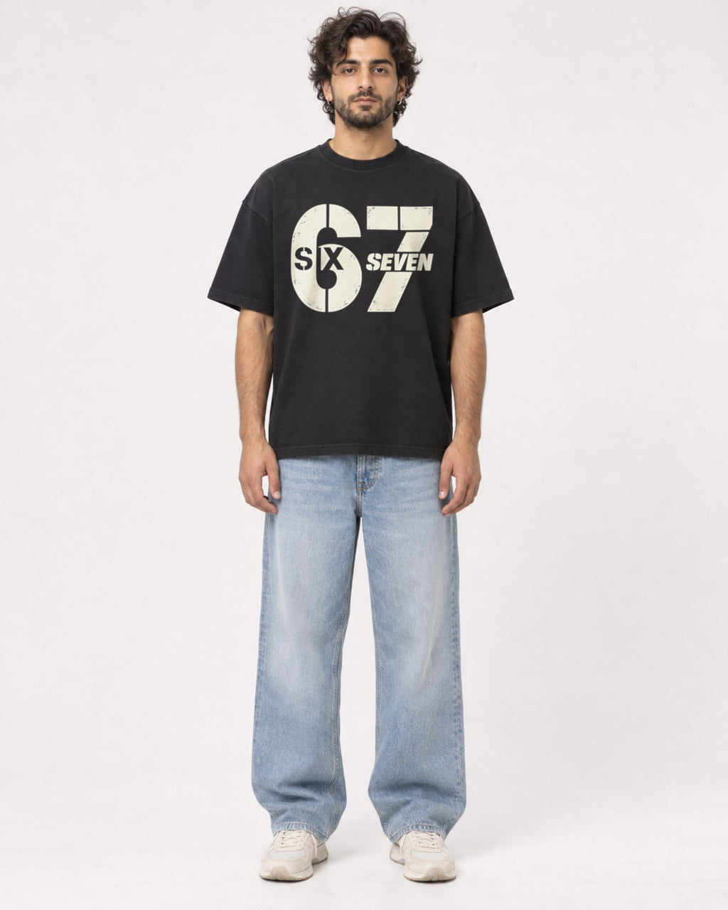 Mockup Boxy Heavyweight Tee Black male full-body 17