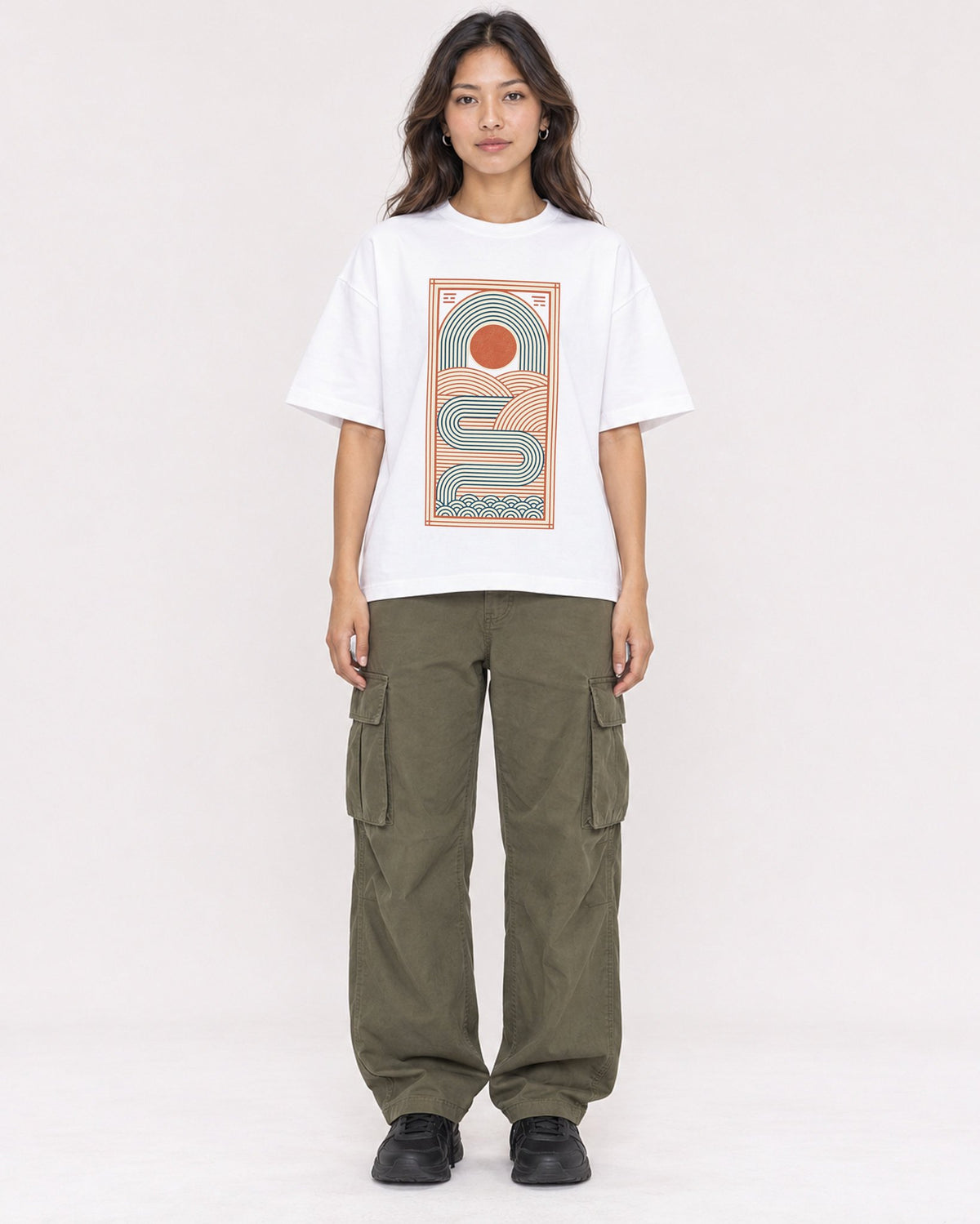 Mockup Boxy Heavyweight Tee White female full-body 02
