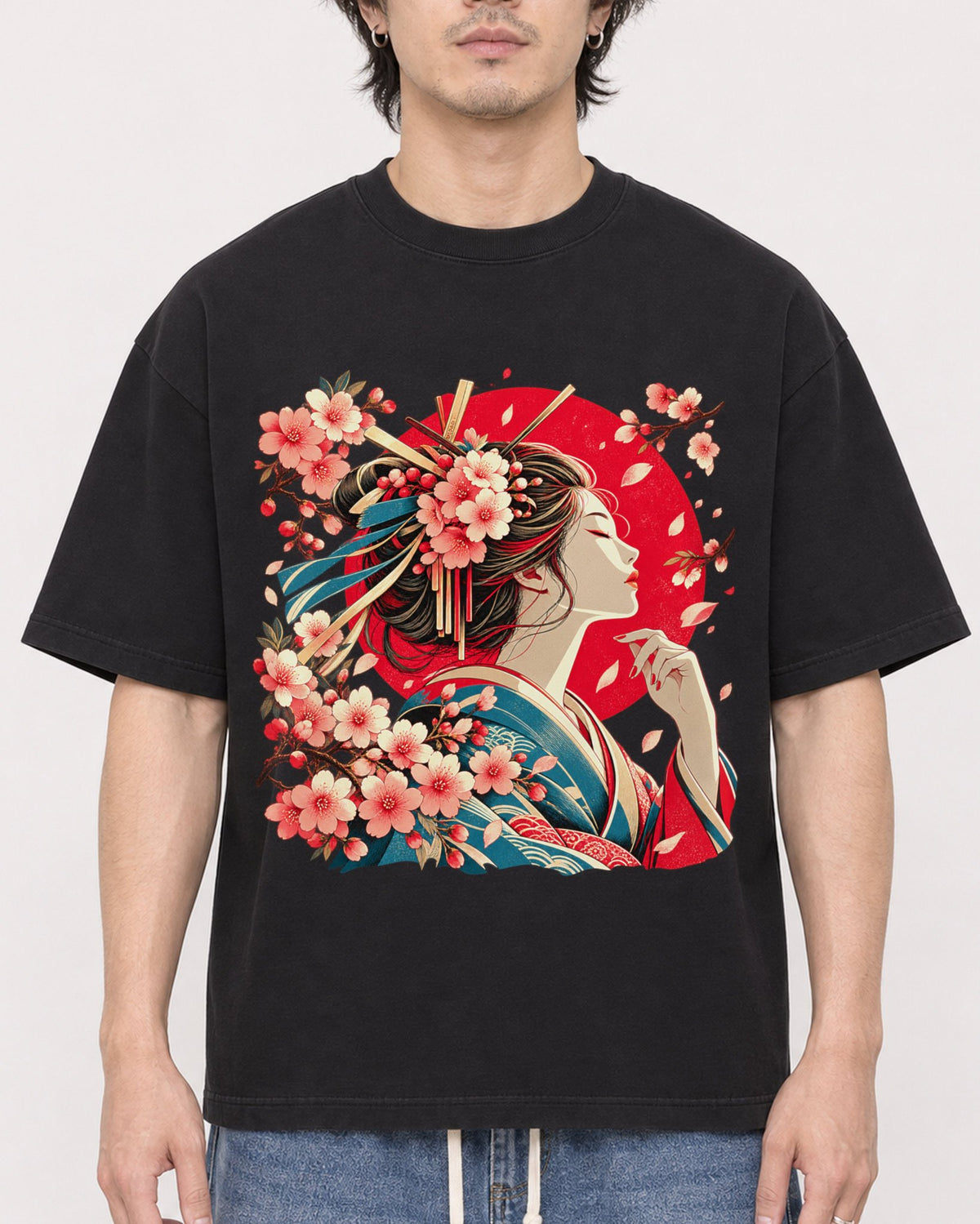 Mockup Boxy Heavyweight Tee Black male close-up 03