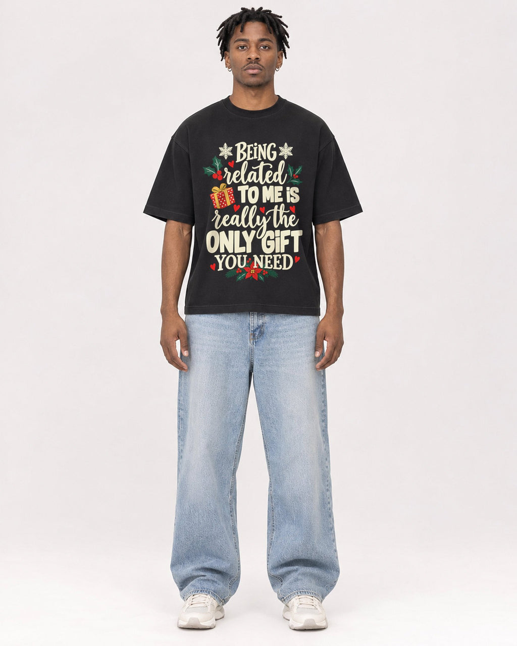 Mockup Boxy Heavyweight Tee Black male full-body 05