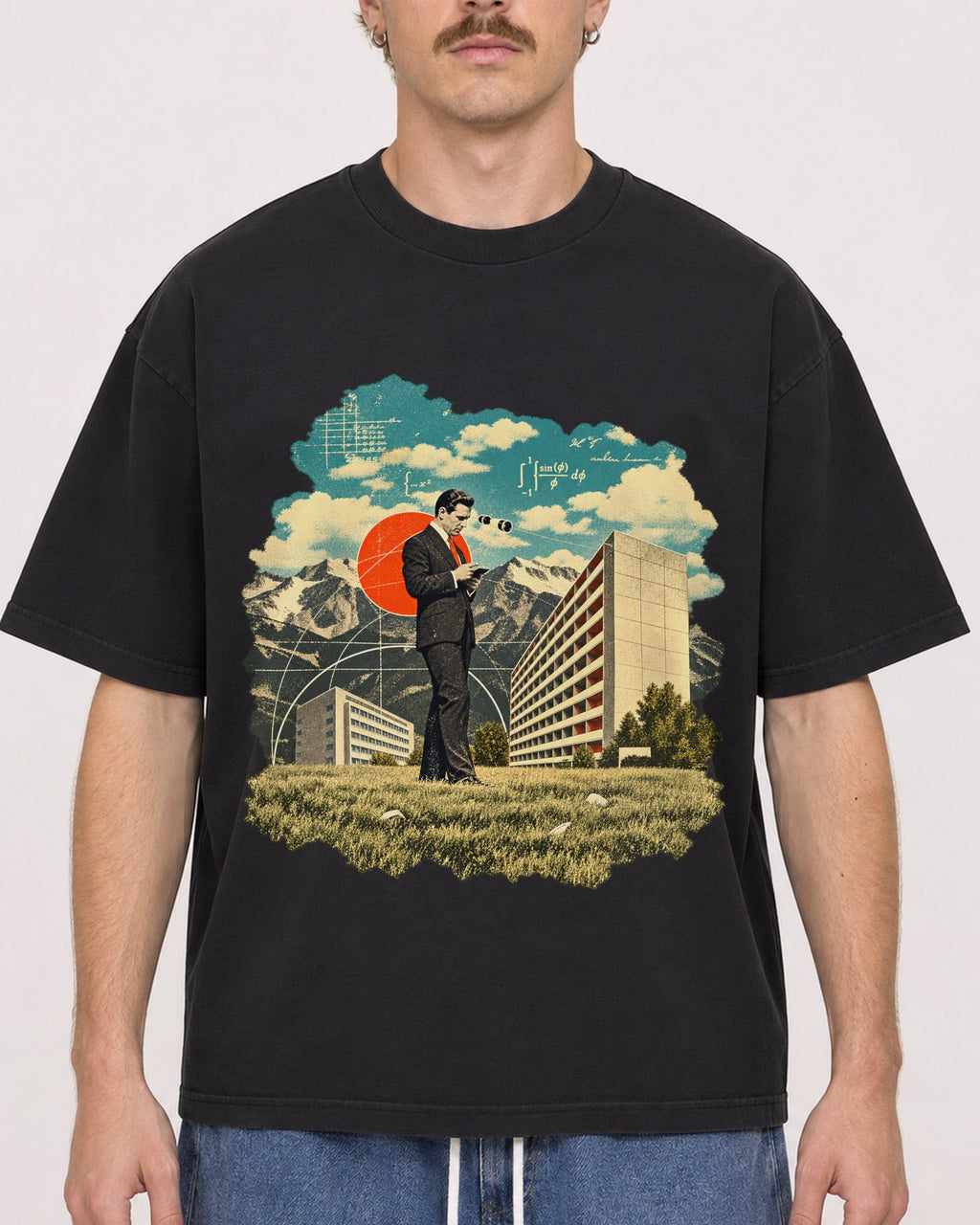 Mockup Boxy Heavyweight Tee Black male close-up 19