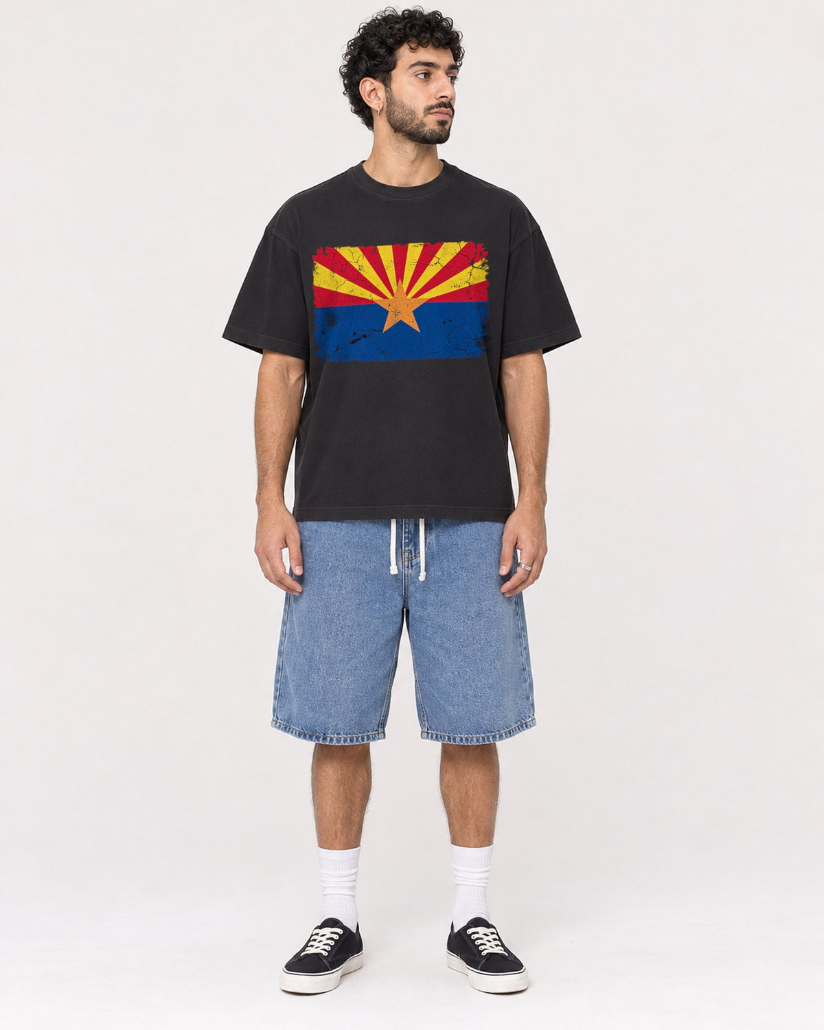 Mockup Boxy Heavyweight Tee Black male full-body 27