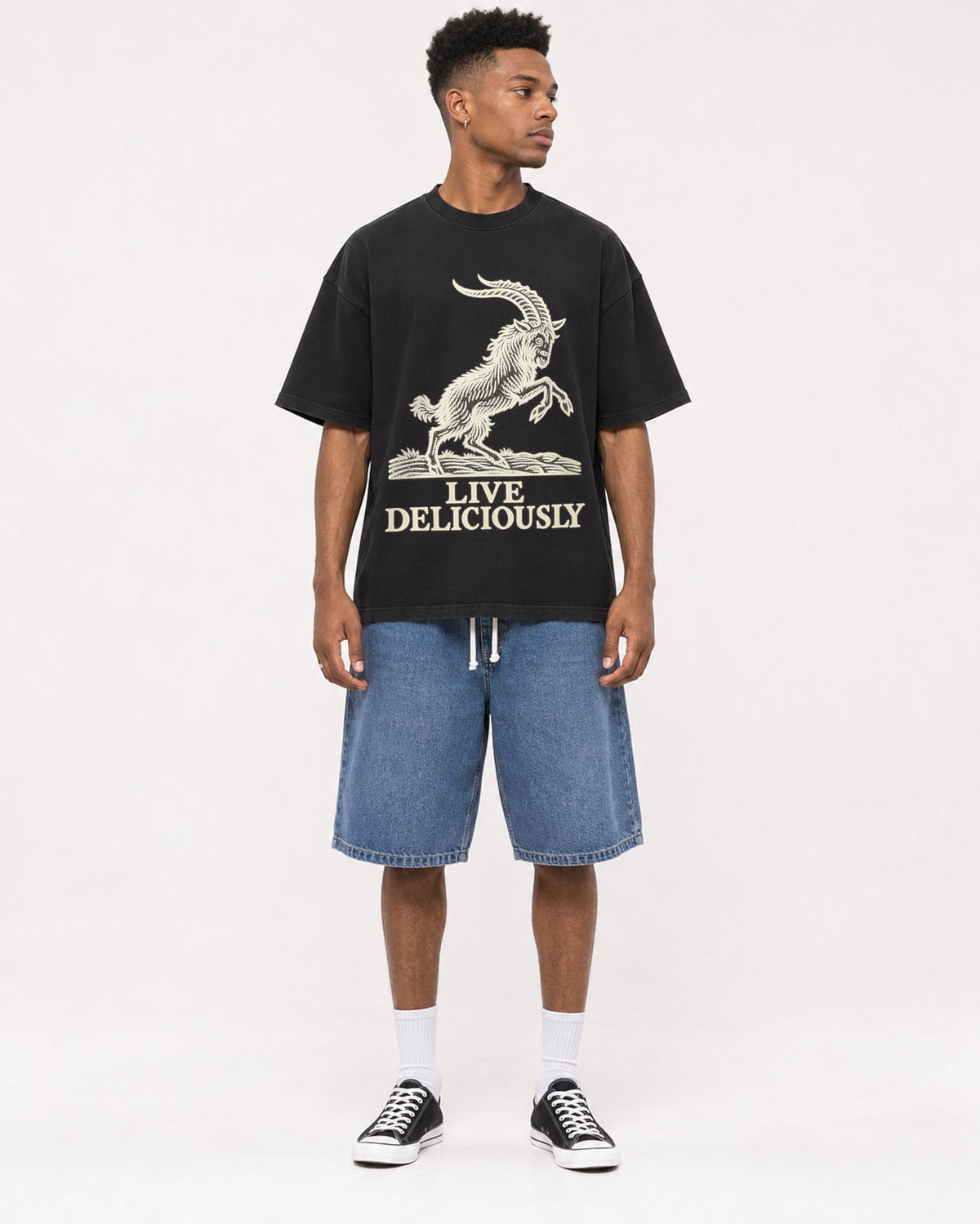 Mockup Boxy Heavyweight Tee Black male full-body 15
