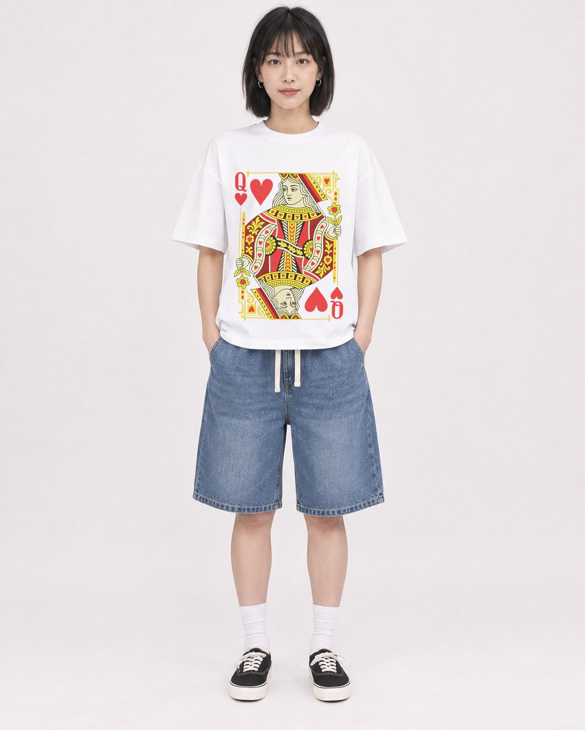 Mockup Boxy Heavyweight Tee White female full-body 11