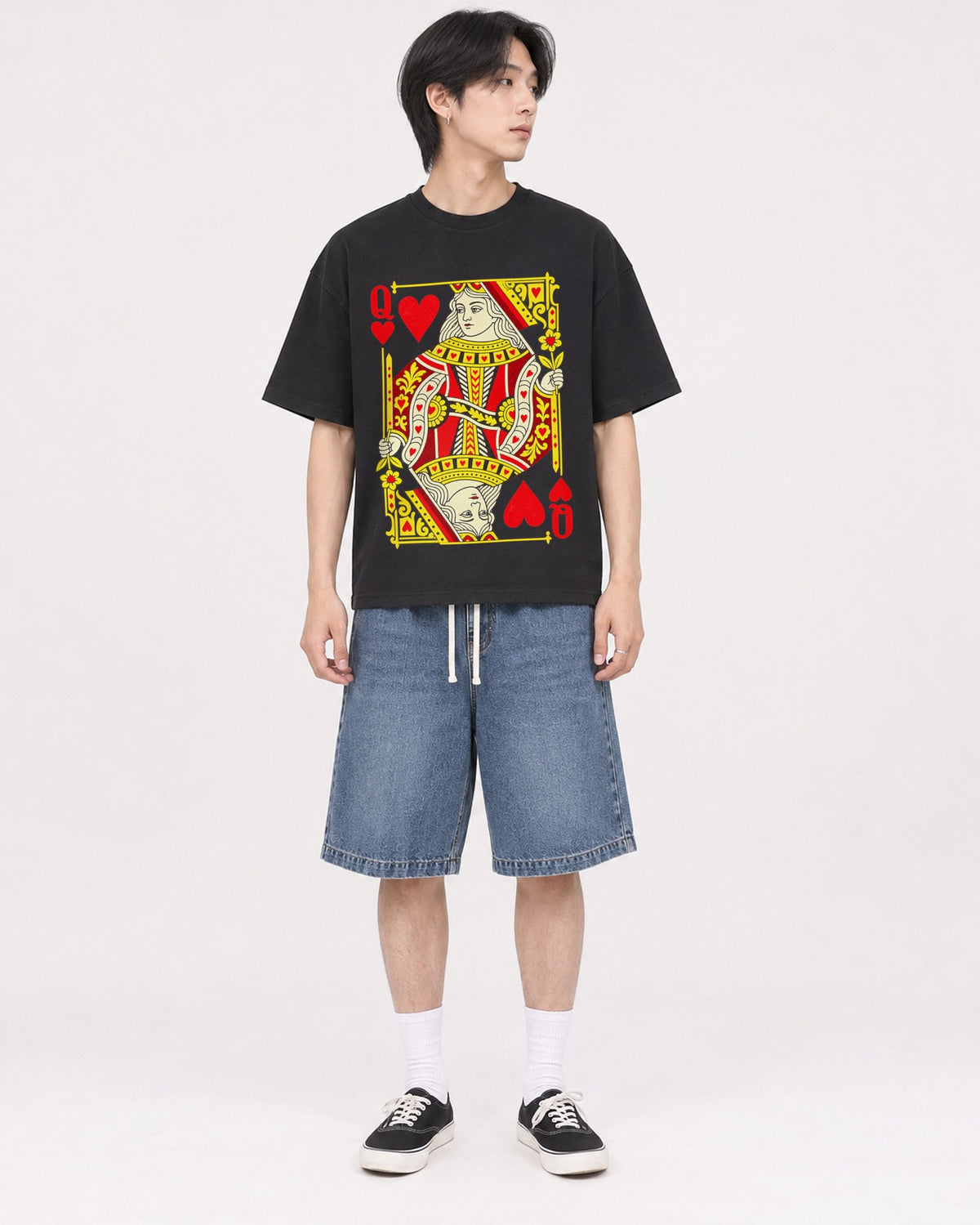 Mockup Boxy Heavyweight Tee Black male full-body 11