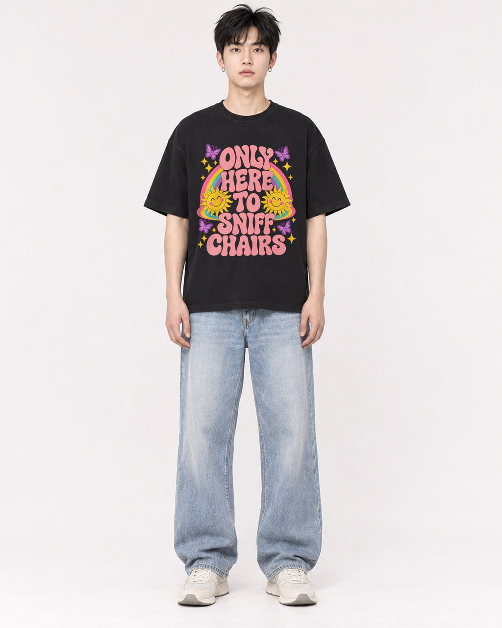 Mockup Boxy Heavyweight Tee Black male full-body 01