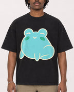 Mockup Boxy Heavyweight Tee Black male close-up 04
