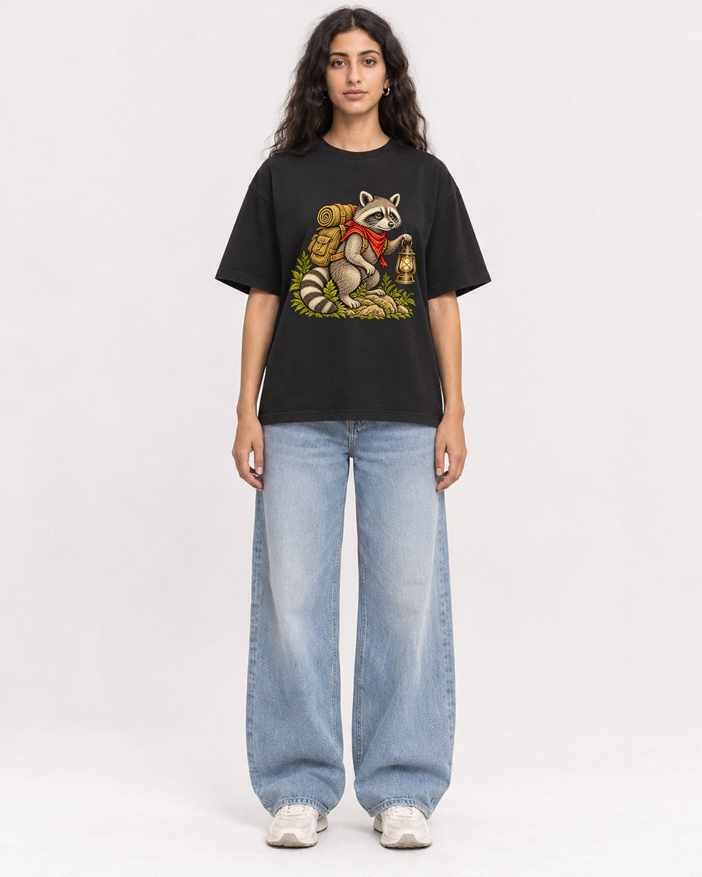 Mockup Boxy Heavyweight Tee Black female full-body 07