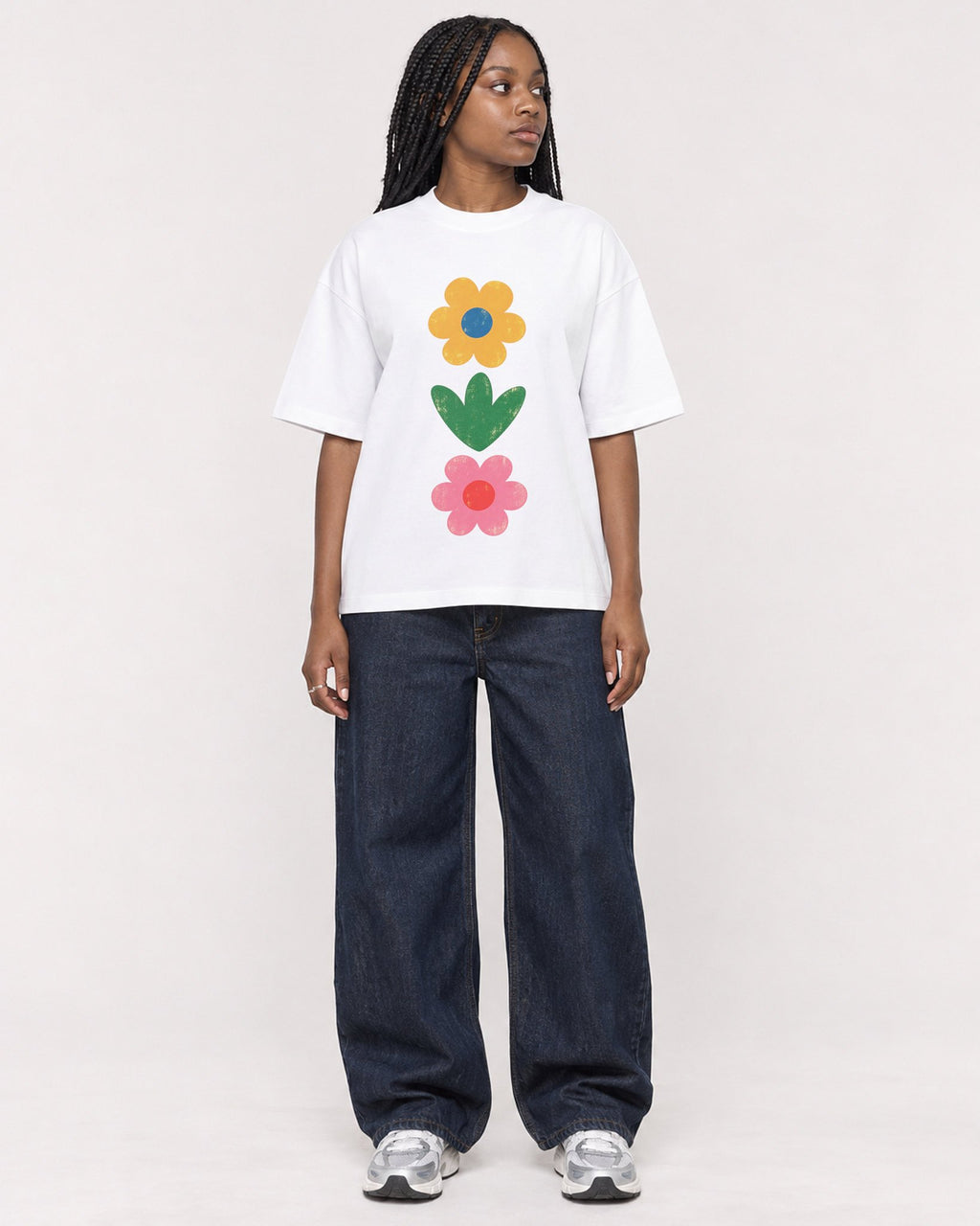 Mockup Boxy Heavyweight Tee White female full-body 04