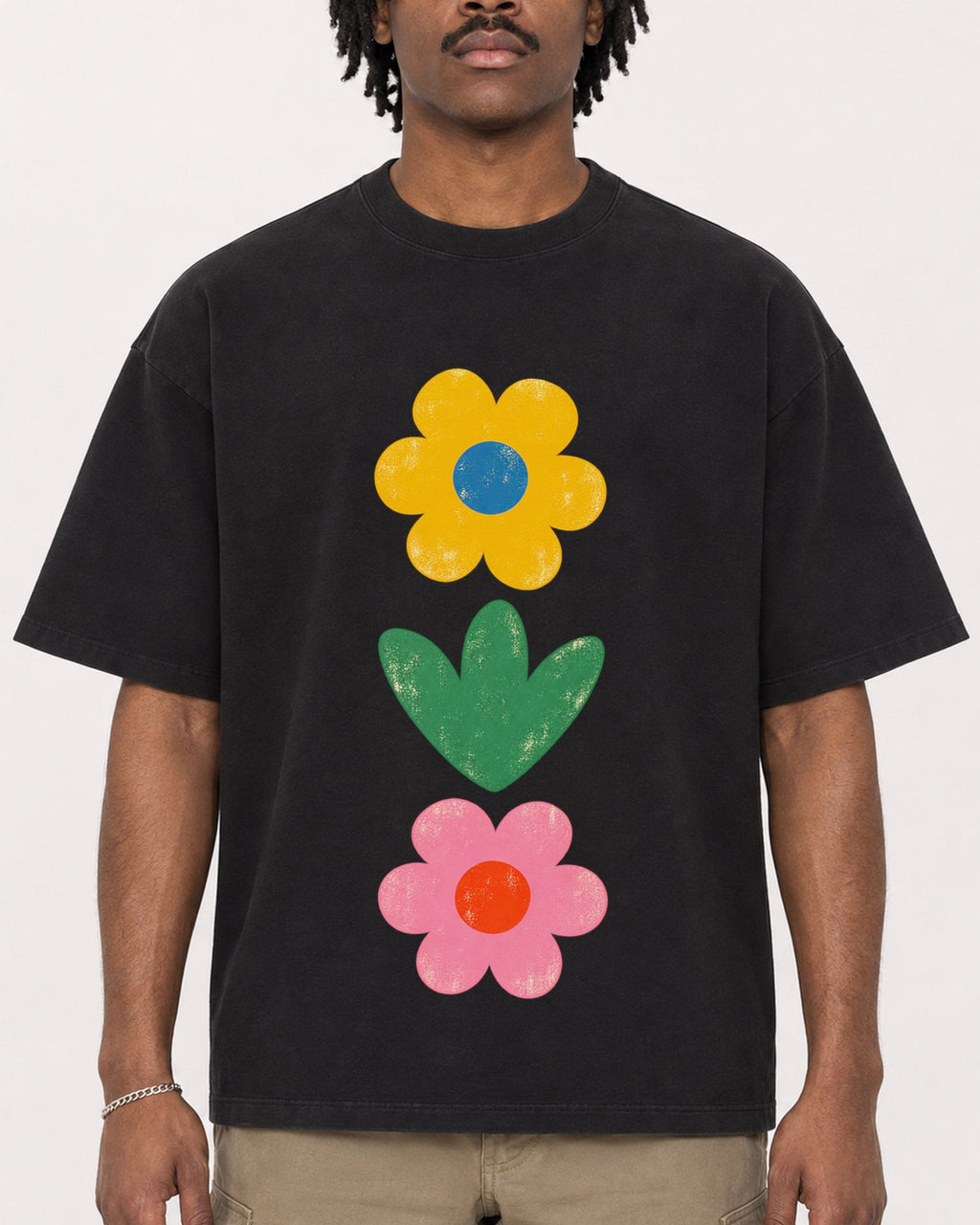 Mockup Boxy Heavyweight Tee Black male close-up 04