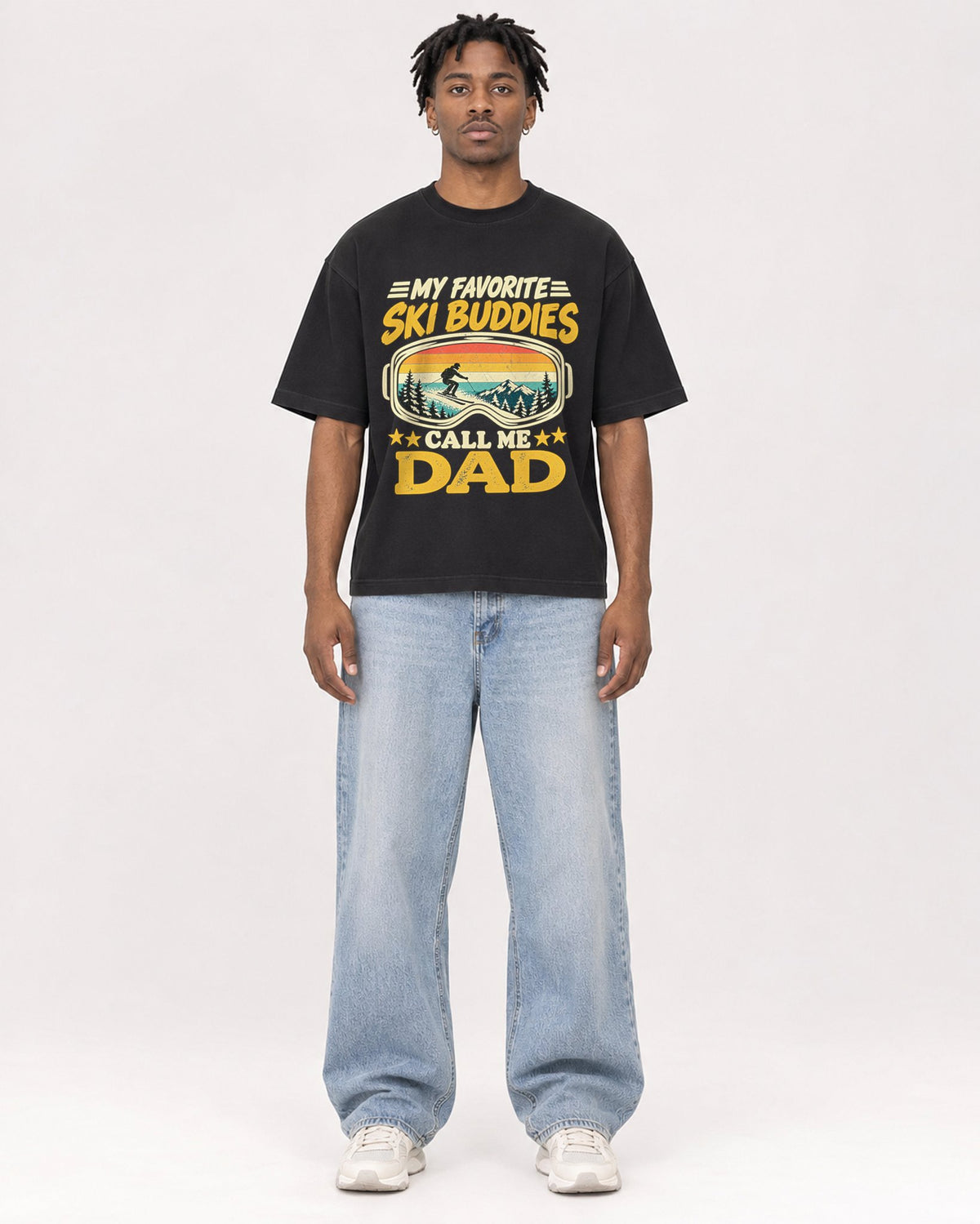 Mockup Boxy Heavyweight Tee Black male full-body 05