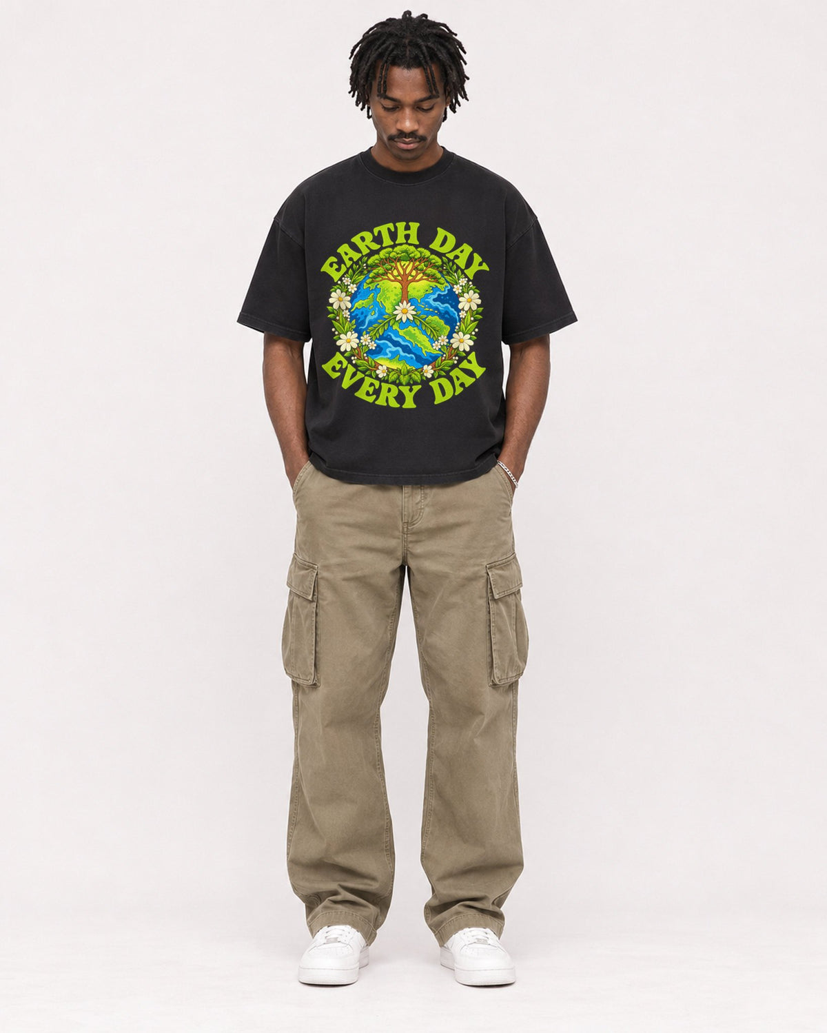 Mockup Boxy Heavyweight Tee Black male full-body 04