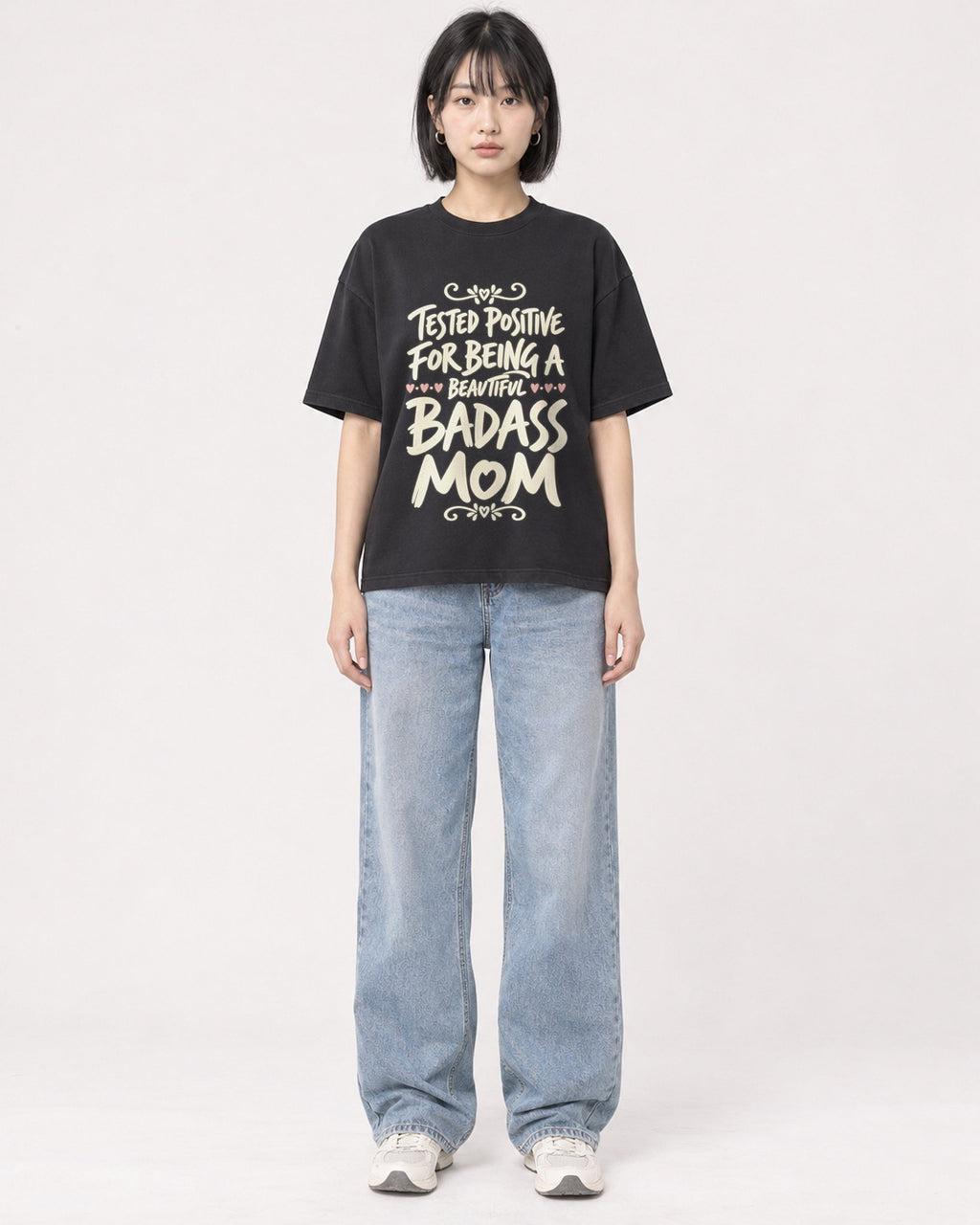 Mockup Boxy Heavyweight Tee Black female full-body 11