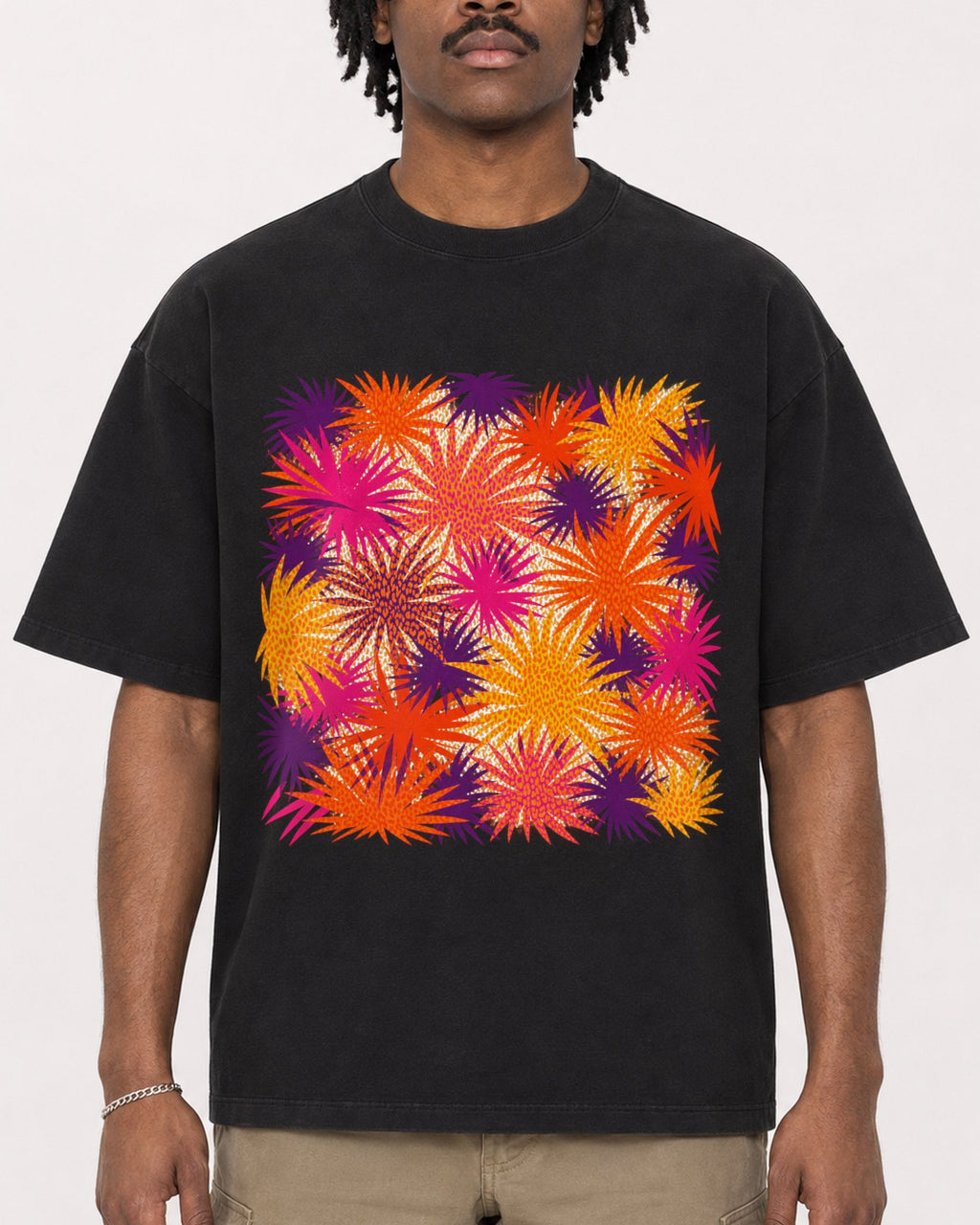 Mockup Boxy Heavyweight Tee Black male close-up 04
