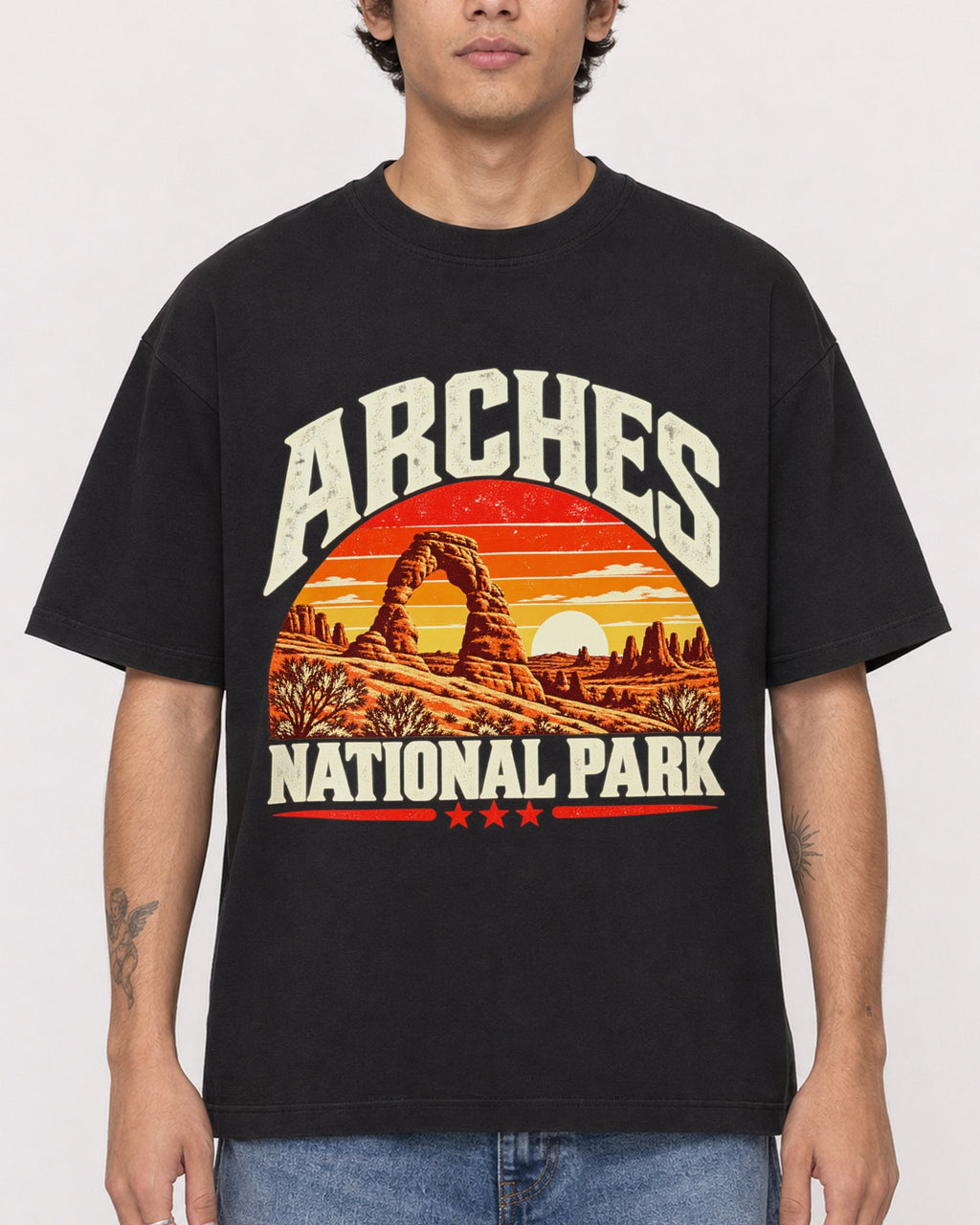 Mockup Boxy Heavyweight Tee Black male close-up 06