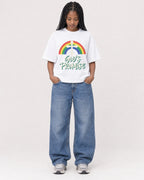Mockup Boxy Heavyweight Tee White female full-body 45