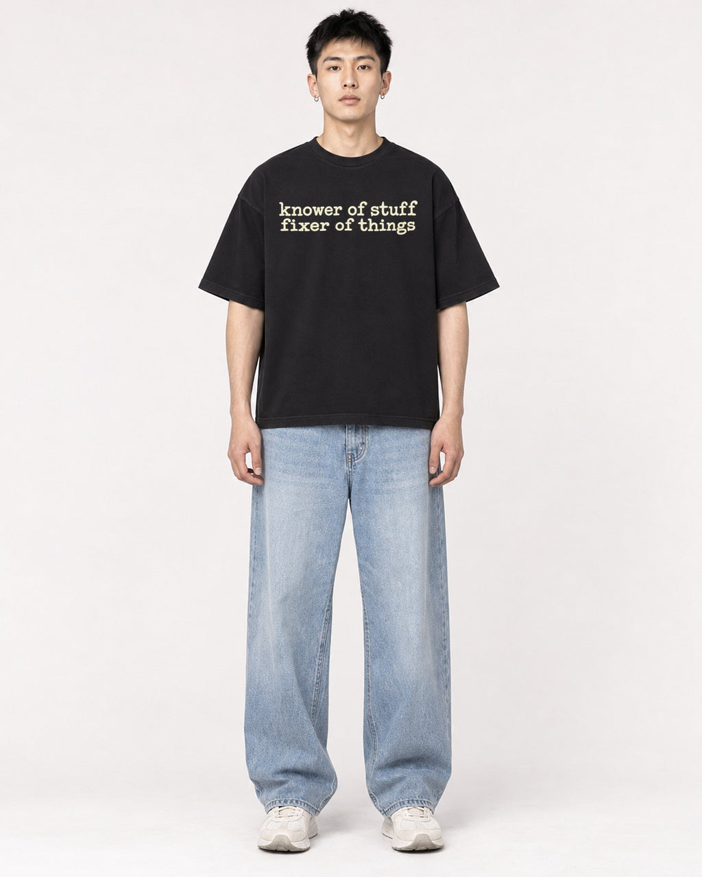 Mockup Boxy Heavyweight Tee Black male full-body 21