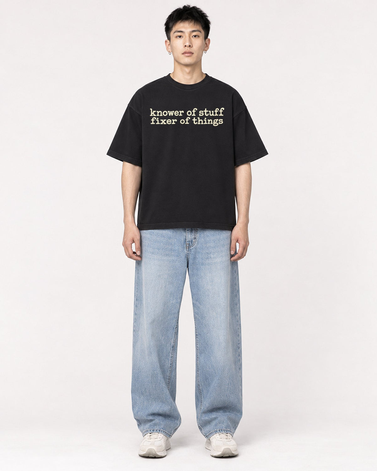Mockup Boxy Heavyweight Tee Black male full-body 21