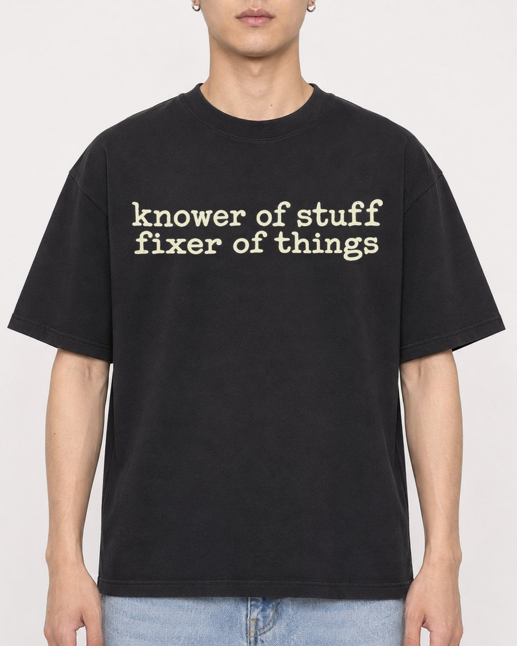 Mockup Boxy Heavyweight Tee Black male close-up 21