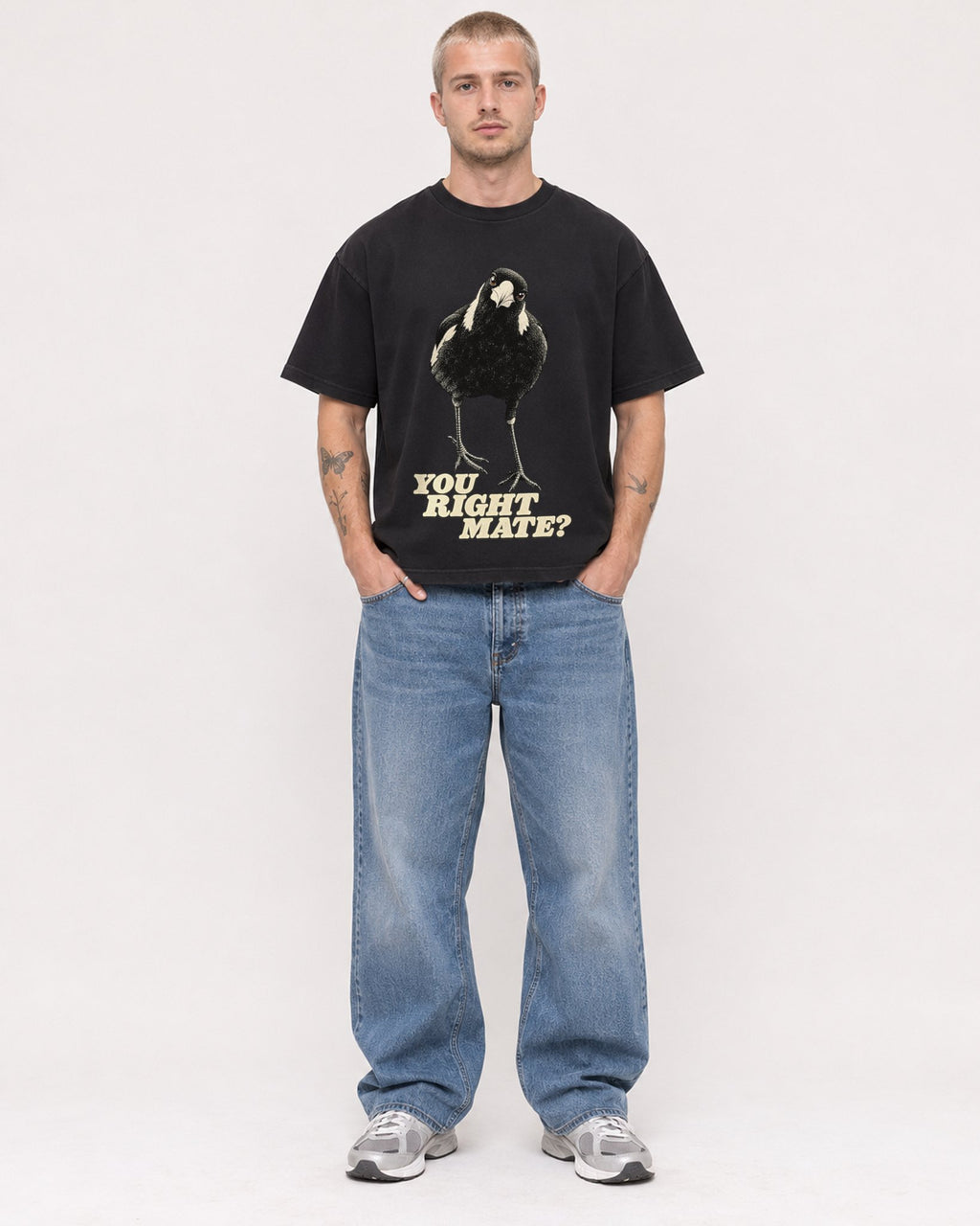Mockup Boxy Heavyweight Tee Black male full-body 18