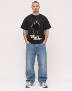 Mockup Boxy Heavyweight Tee Black male full-body 18