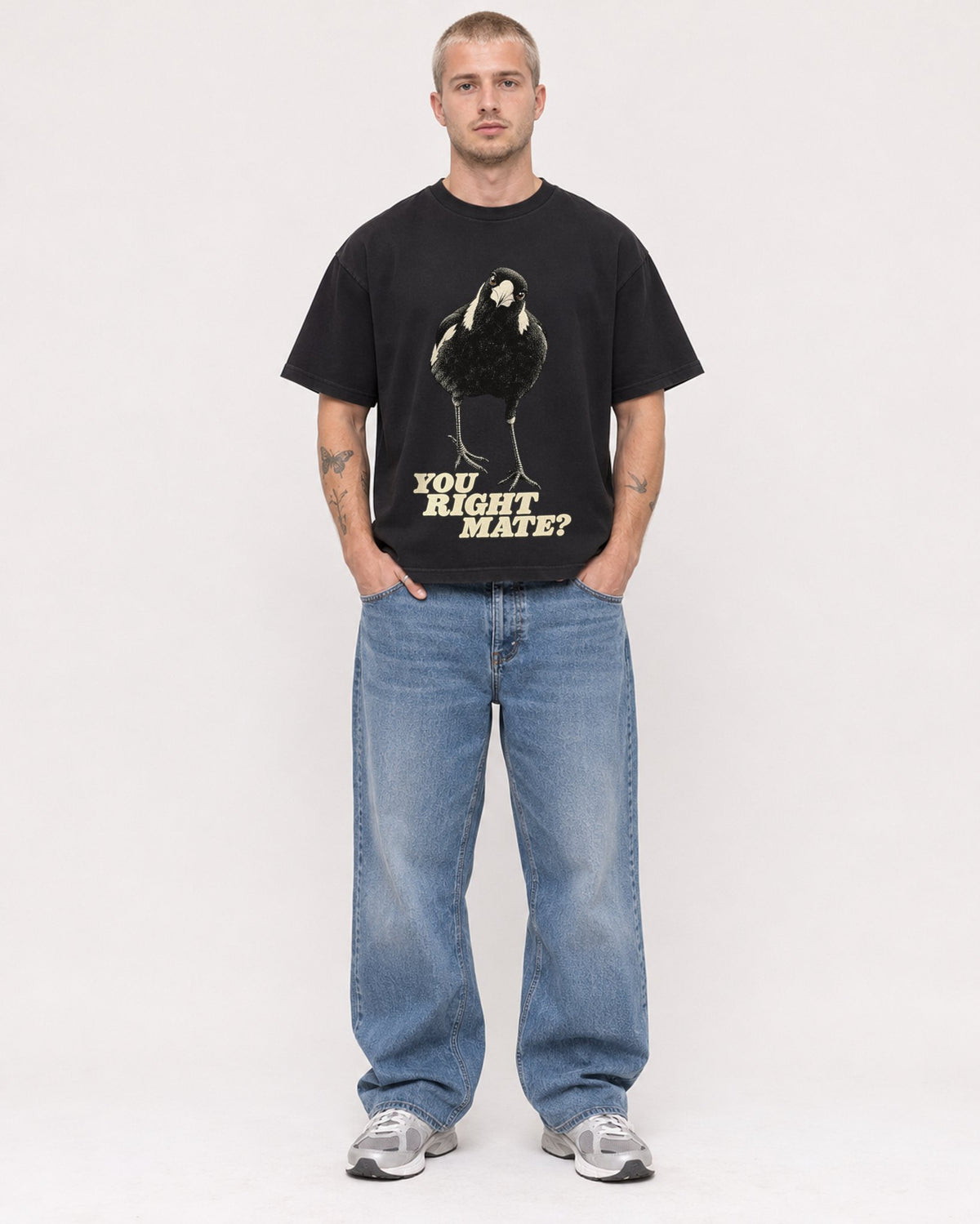 Mockup Boxy Heavyweight Tee Black male full-body 18