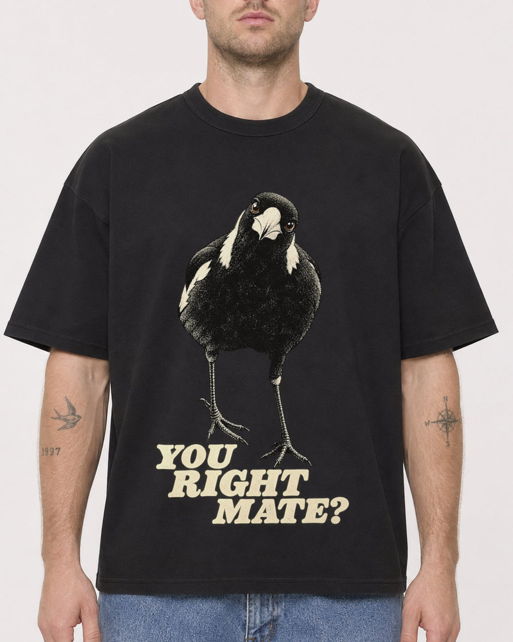 Mockup Boxy Heavyweight Tee Black male close-up 18