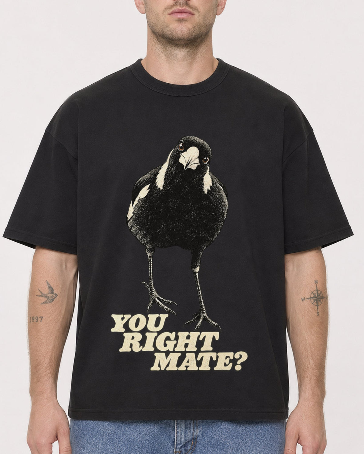 Mockup Boxy Heavyweight Tee Black male close-up 18