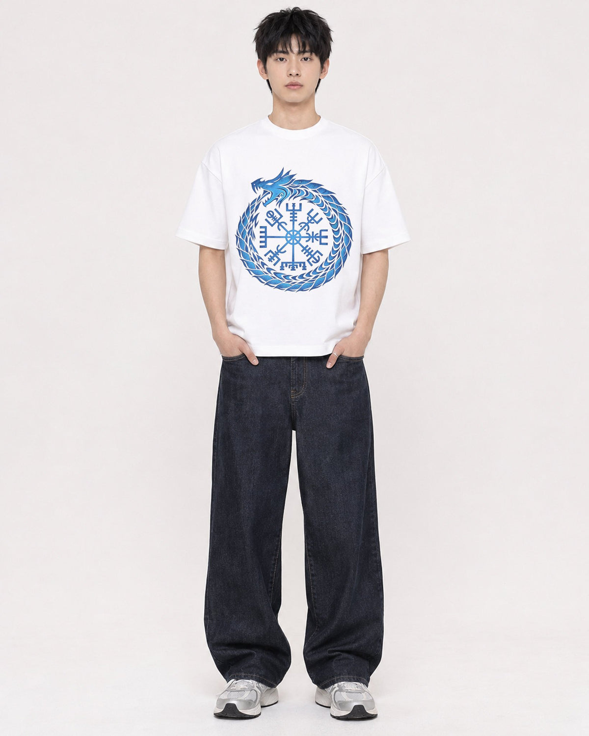 Mockup Boxy Heavyweight Tee White male full-body 01