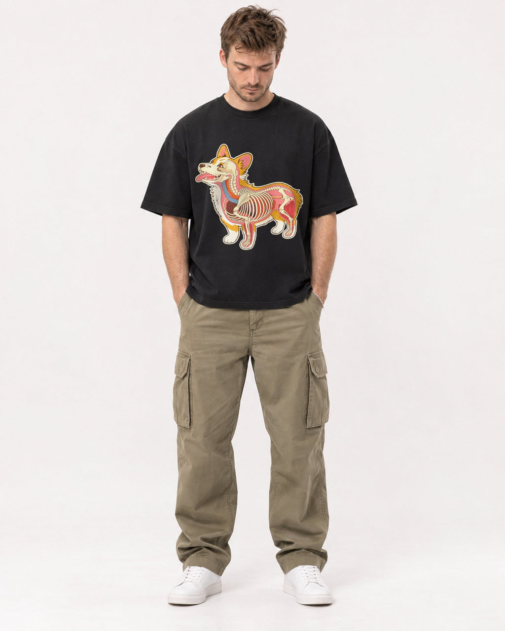 Mockup Boxy Heavyweight Tee Black male full-body 08