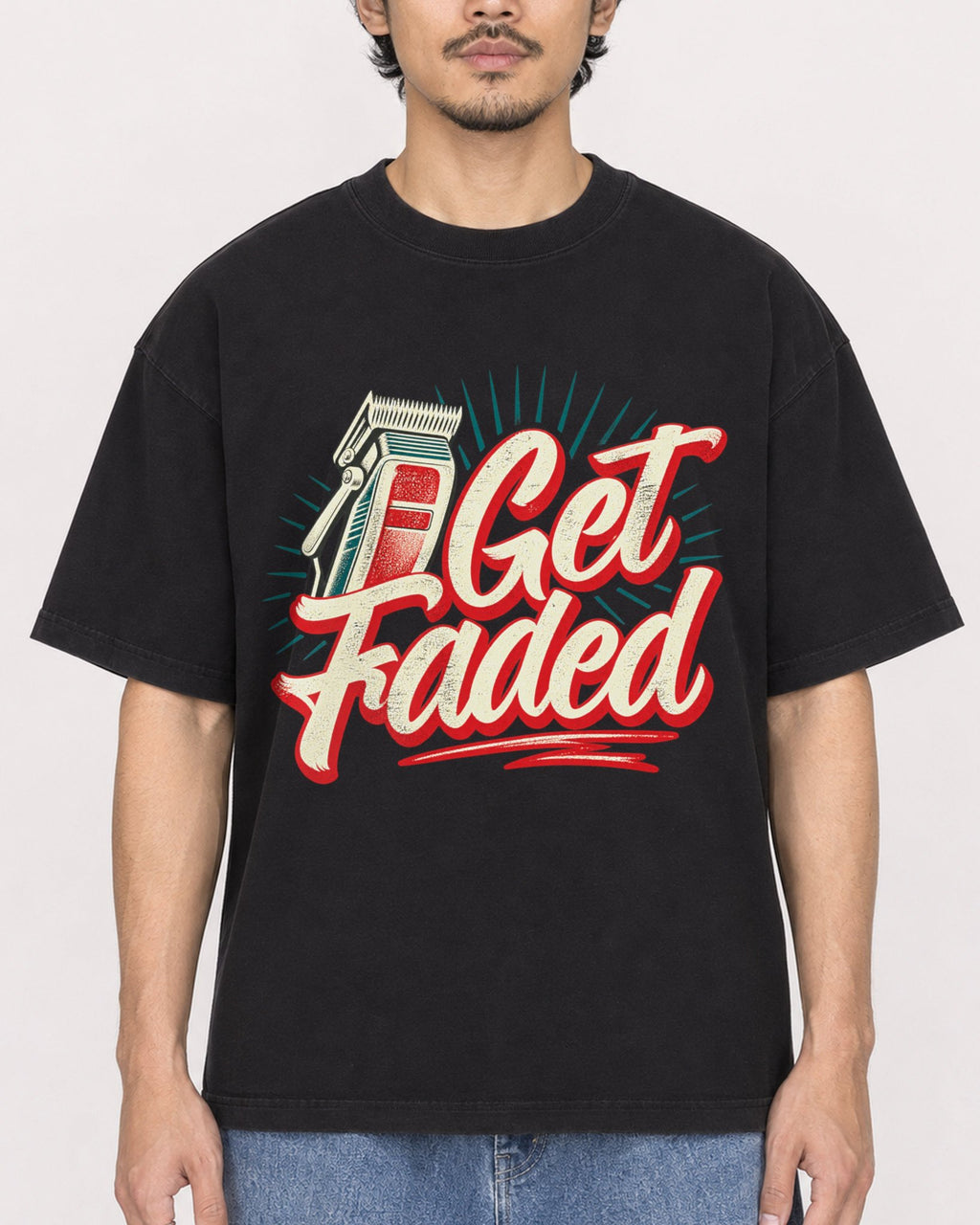 Mockup Boxy Heavyweight Tee Black male close-up 02