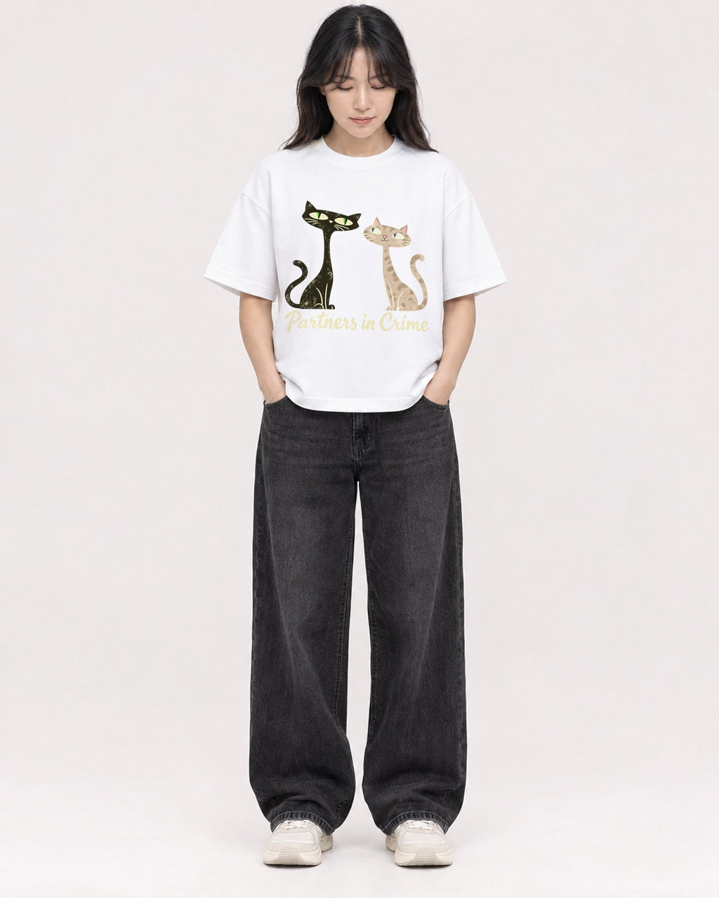 Mockup Boxy Heavyweight Tee White female full-body 13