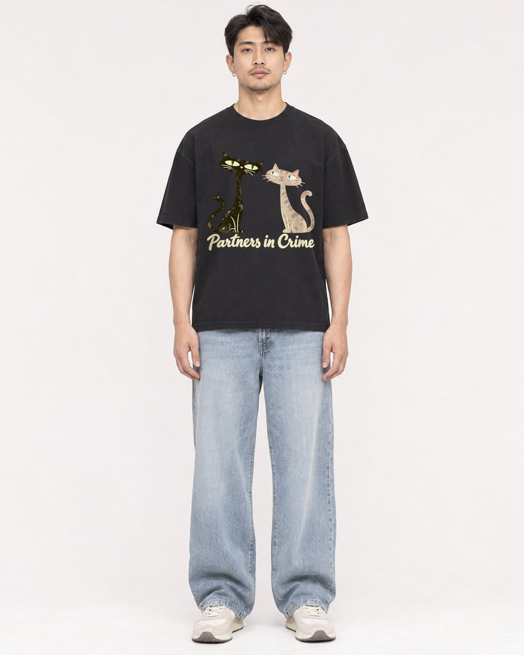 Mockup Boxy Heavyweight Tee Black male full-body 13
