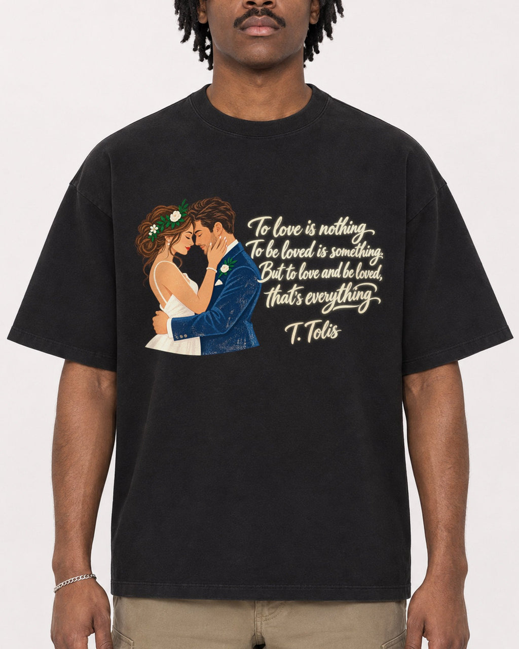 Mockup Boxy Heavyweight Tee Black male close-up 04