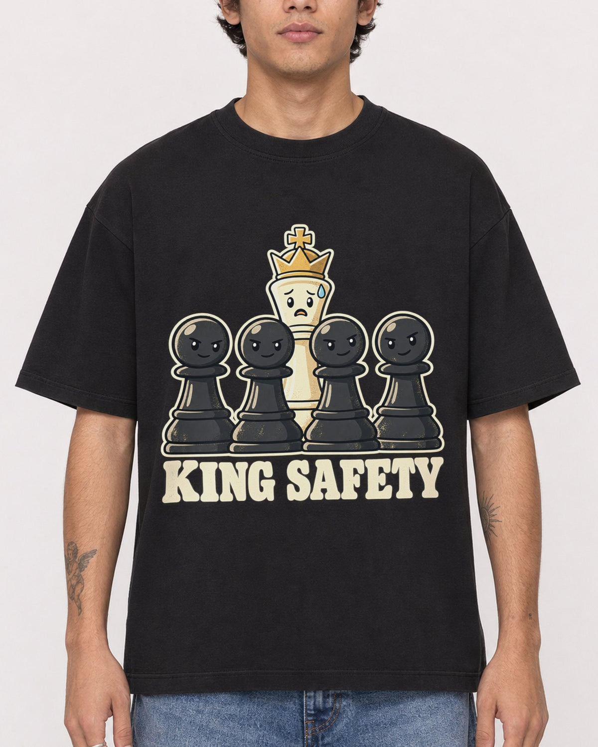 Mockup Boxy Heavyweight Tee Black male close-up 06