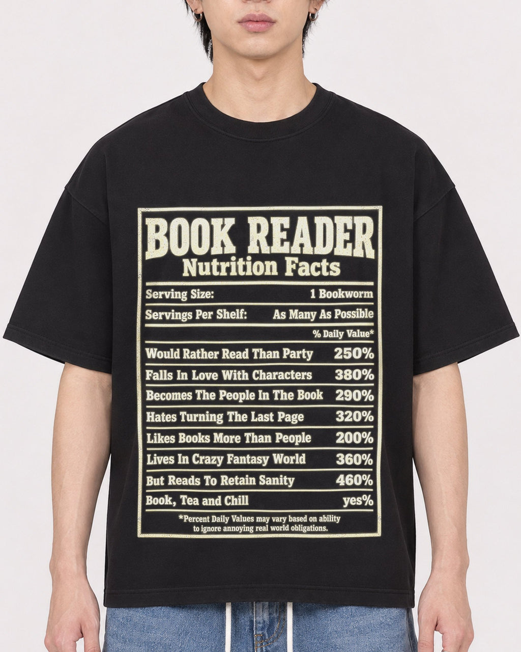 Mockup Boxy Heavyweight Tee Black male close-up 11