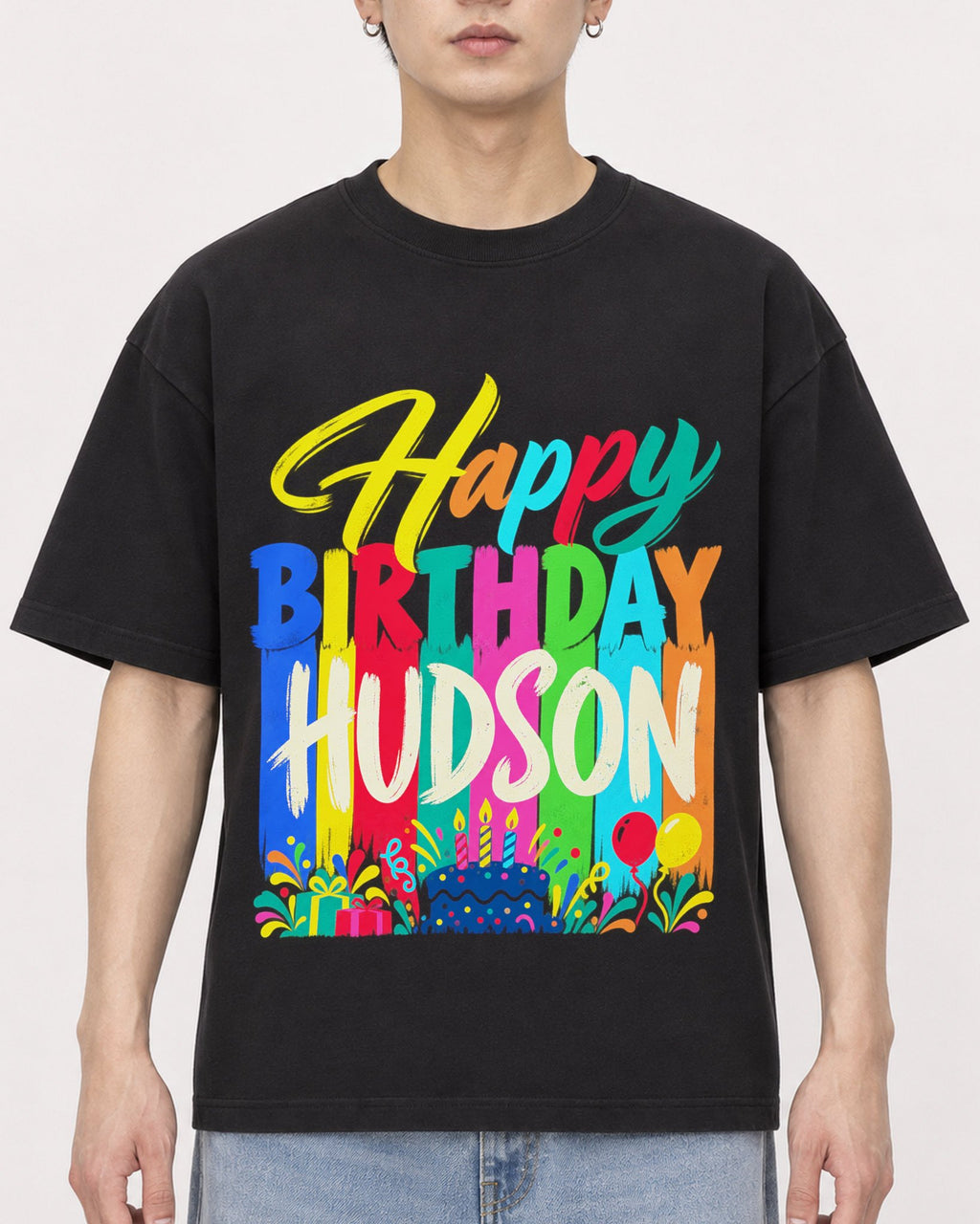 Mockup Boxy Heavyweight Tee Black male close-up 01