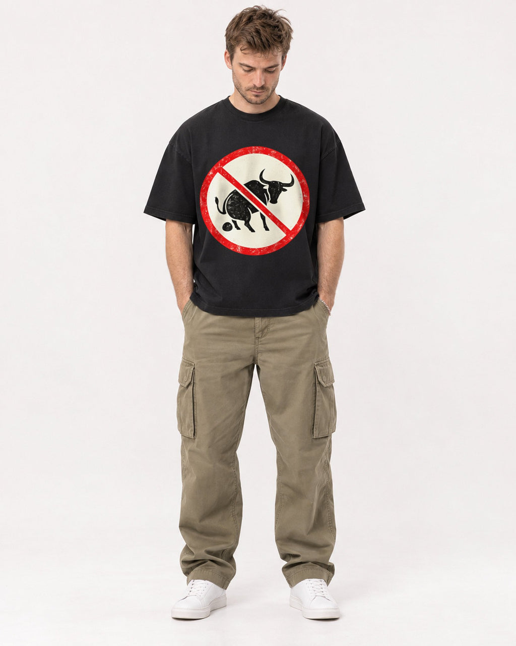 Mockup Boxy Heavyweight Tee Black male full-body 08