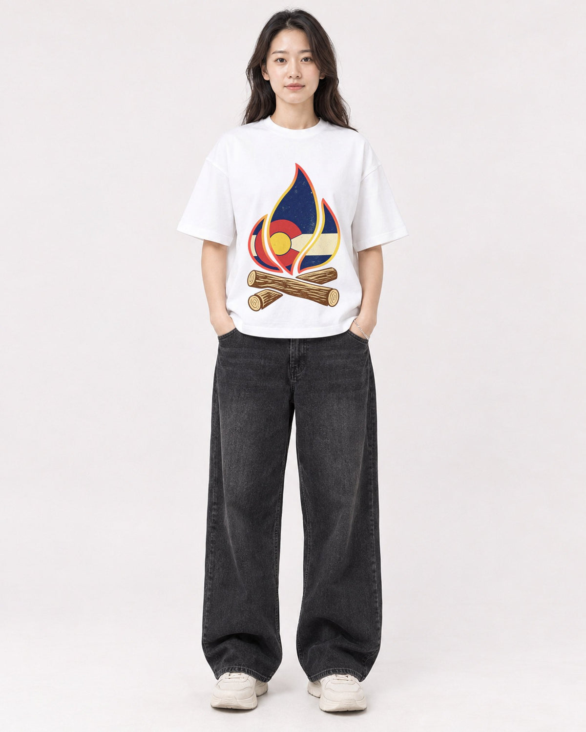 Mockup Boxy Heavyweight Tee White female full-body 03