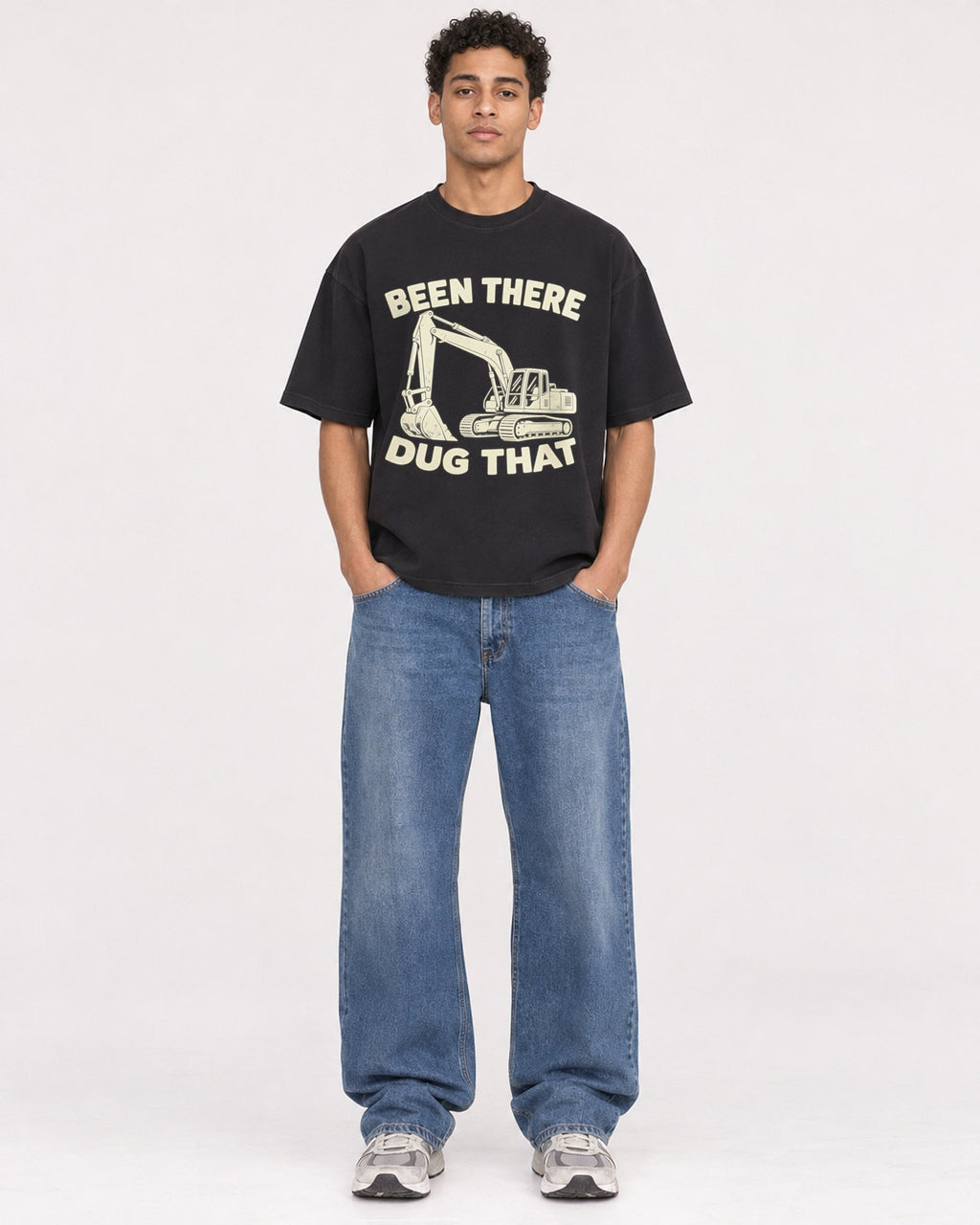 Mockup Boxy Heavyweight Tee Black male full-body 10