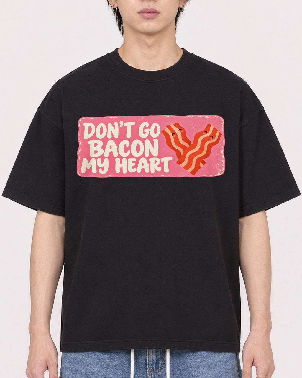 Mockup Boxy Heavyweight Tee Black male close-up 11