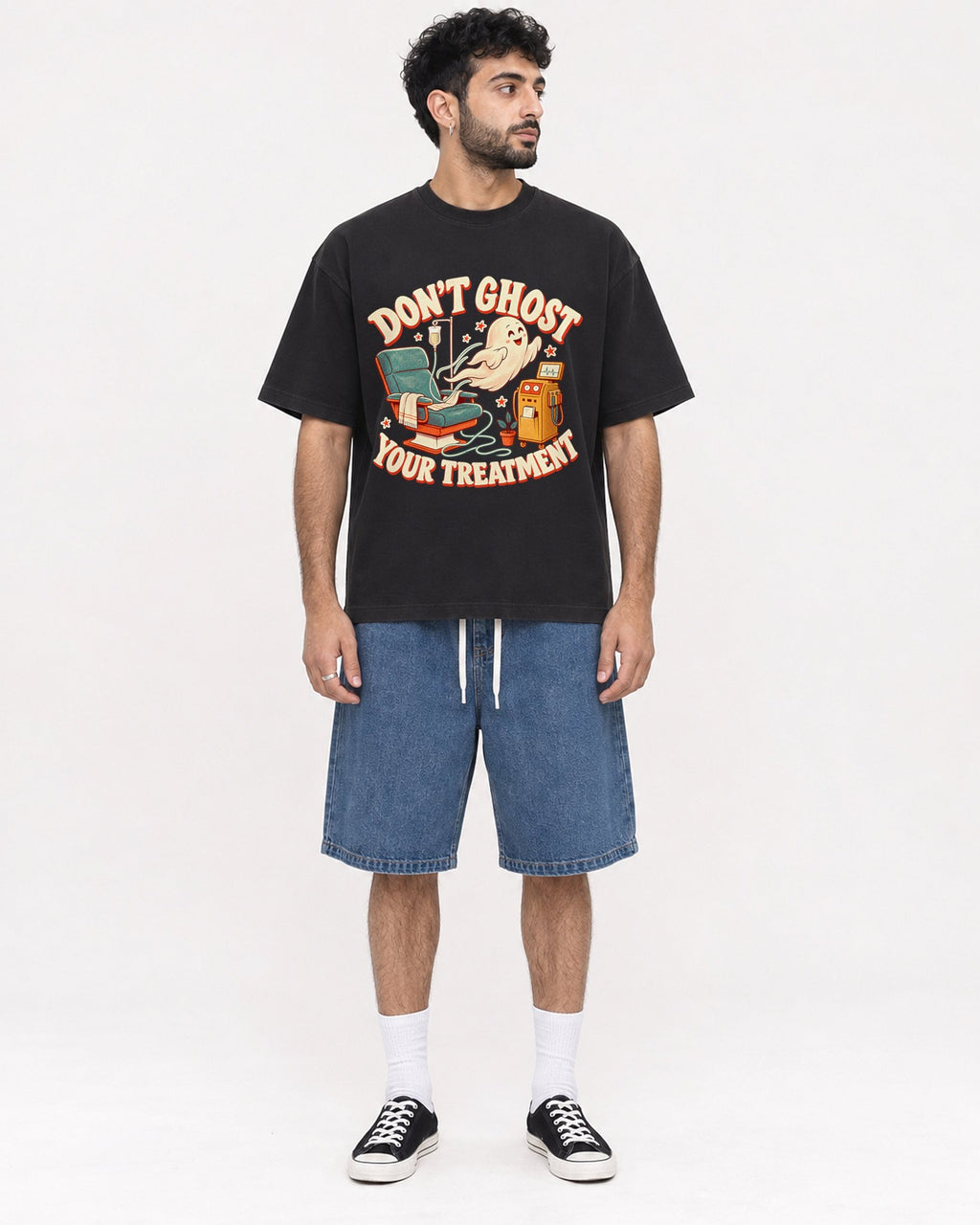 Mockup Boxy Heavyweight Tee Black male full-body 07