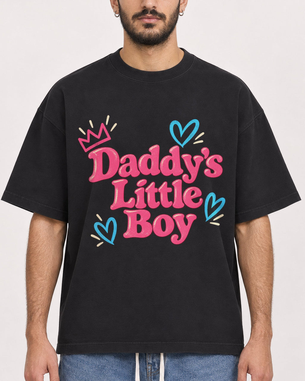 Mockup Boxy Heavyweight Tee Black male close-up 07