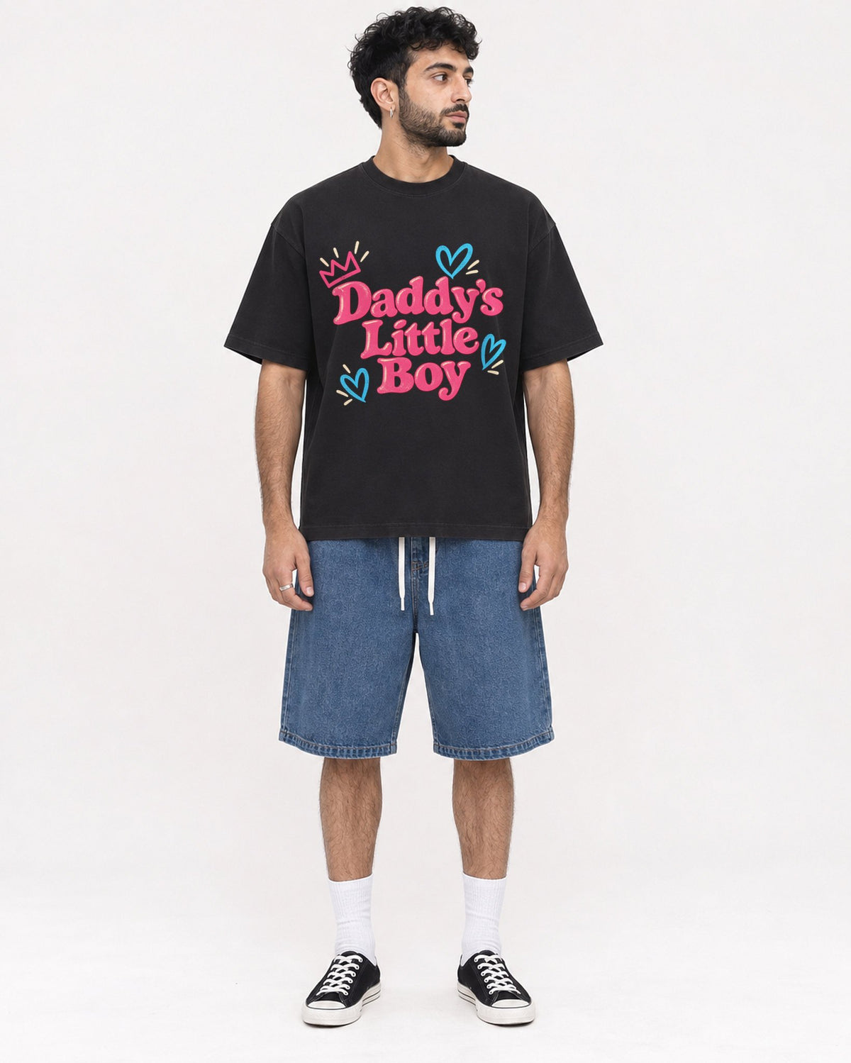 Mockup Boxy Heavyweight Tee Black male full-body 07