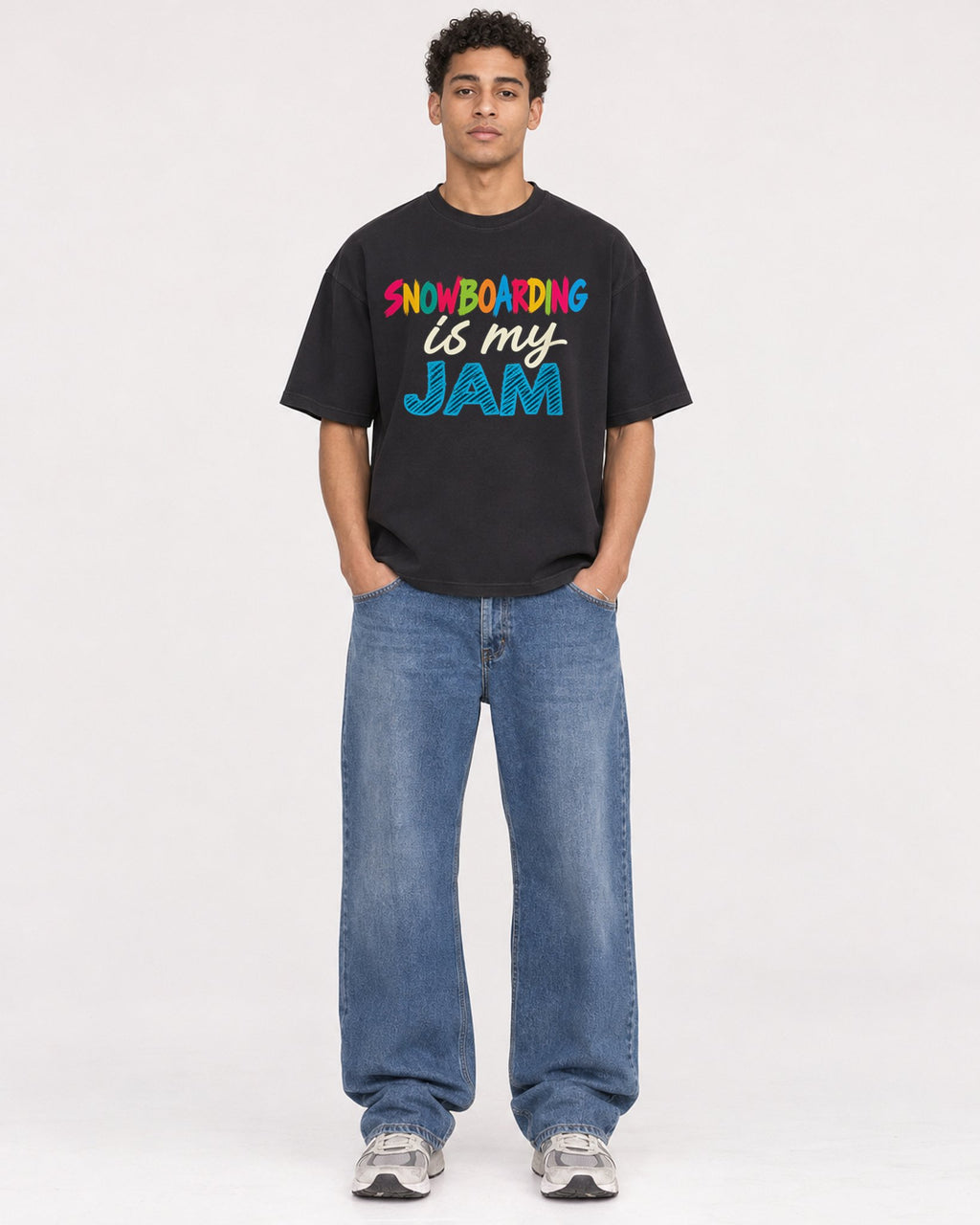 Mockup Boxy Heavyweight Tee Black male full-body 10